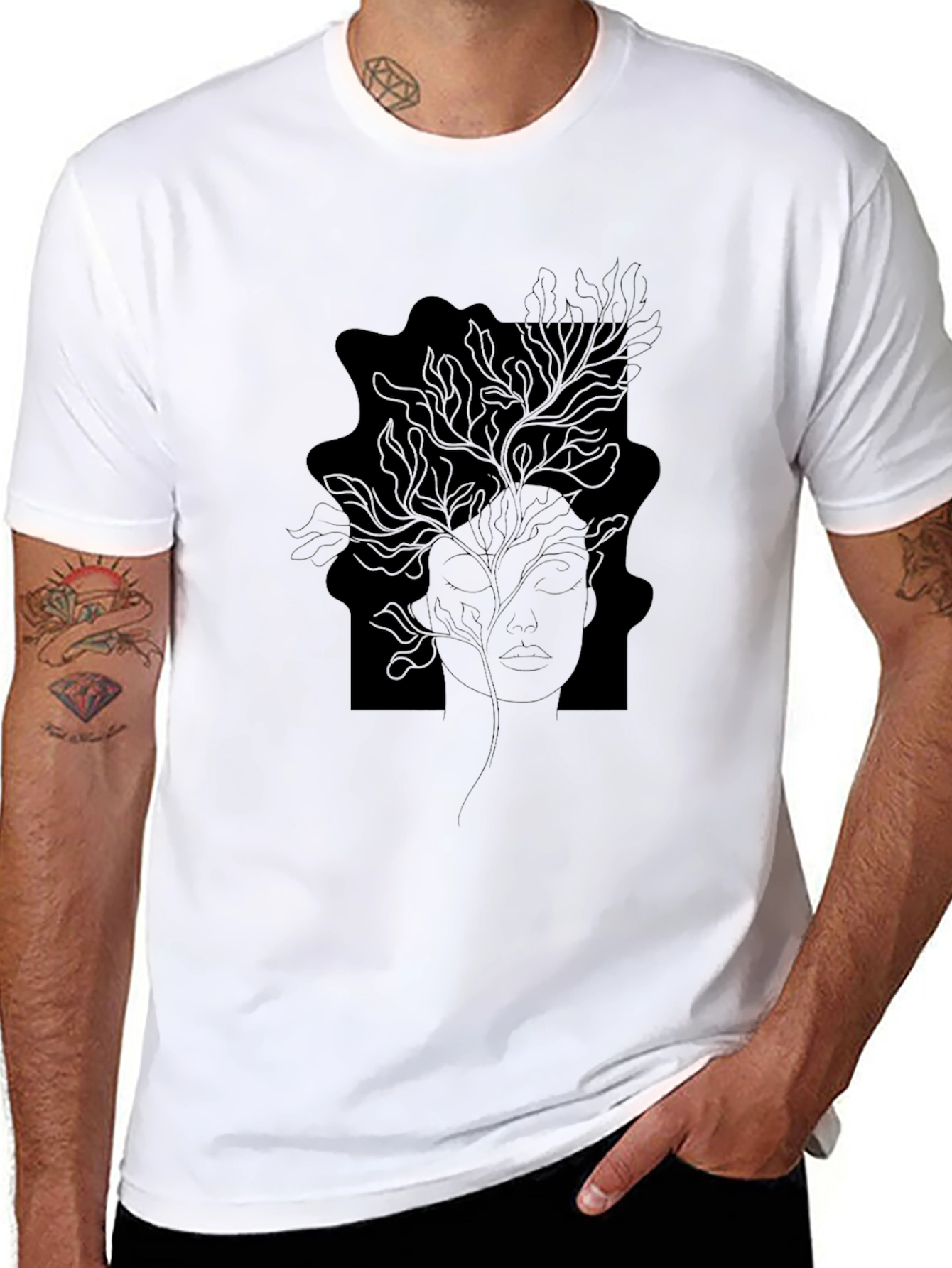 Abstract Woman Line Art Graphic Tee - Black T-Shirt