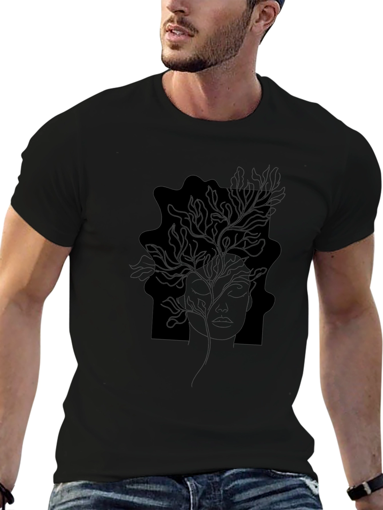 Abstract Woman Line Art Graphic Tee - Black T-Shirt