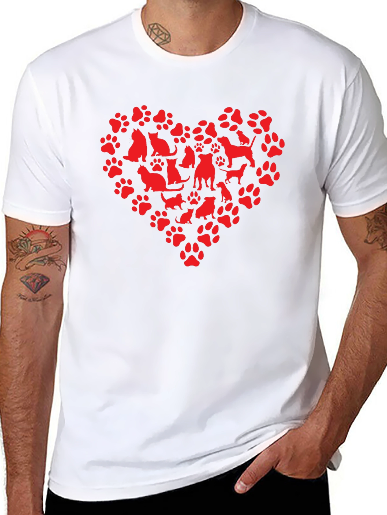 Dog & Cat Paw Print Heart Graphic T-Shirt