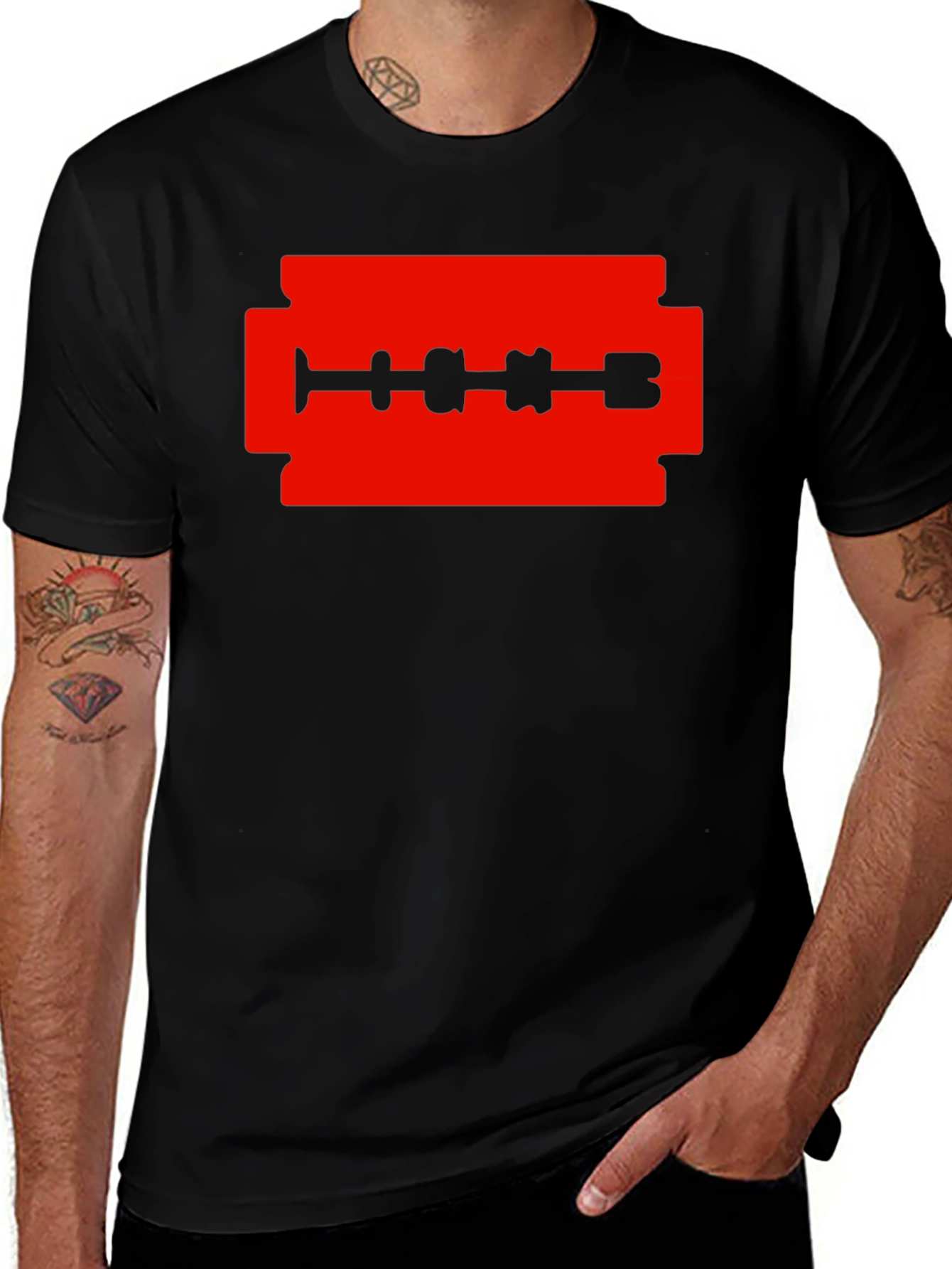 Edgy Razor Blade Graphic T-Shirt - Black