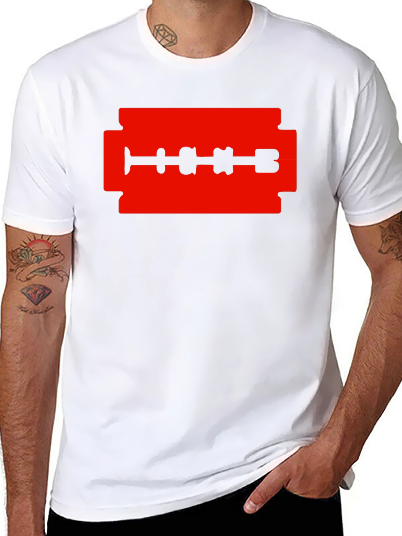 Edgy Razor Blade Graphic T-Shirt - Black