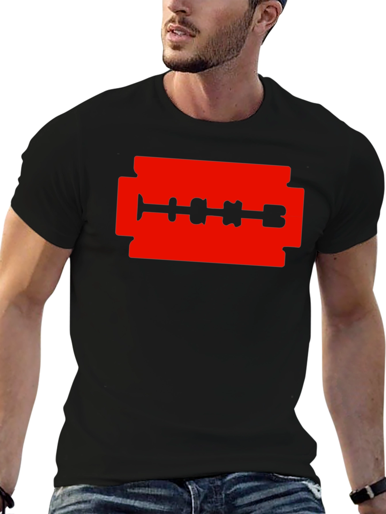 Edgy Razor Blade Graphic T-Shirt - Black