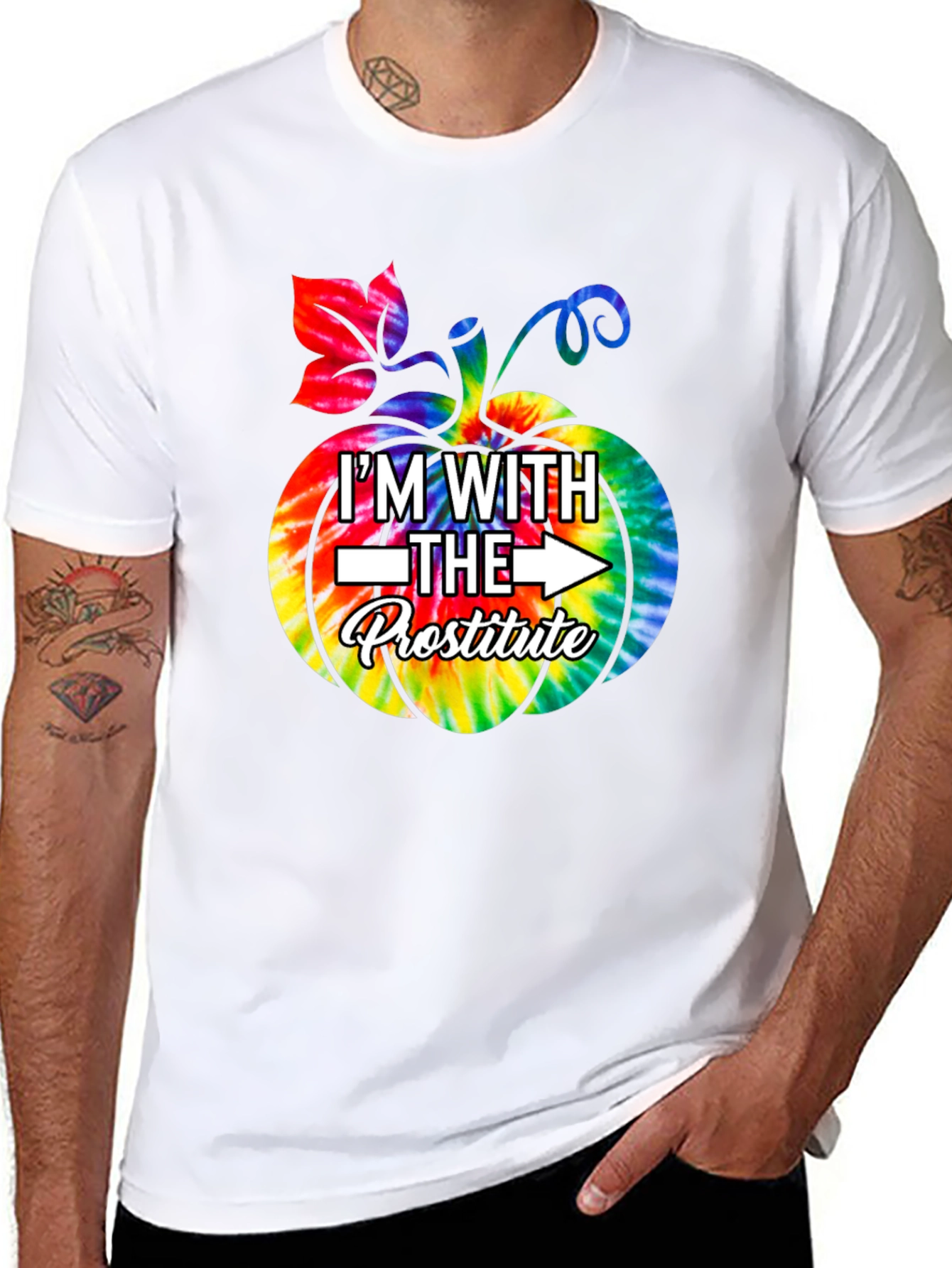 Im With The Prostitute Pumpkin Tie Dye T-Shirt