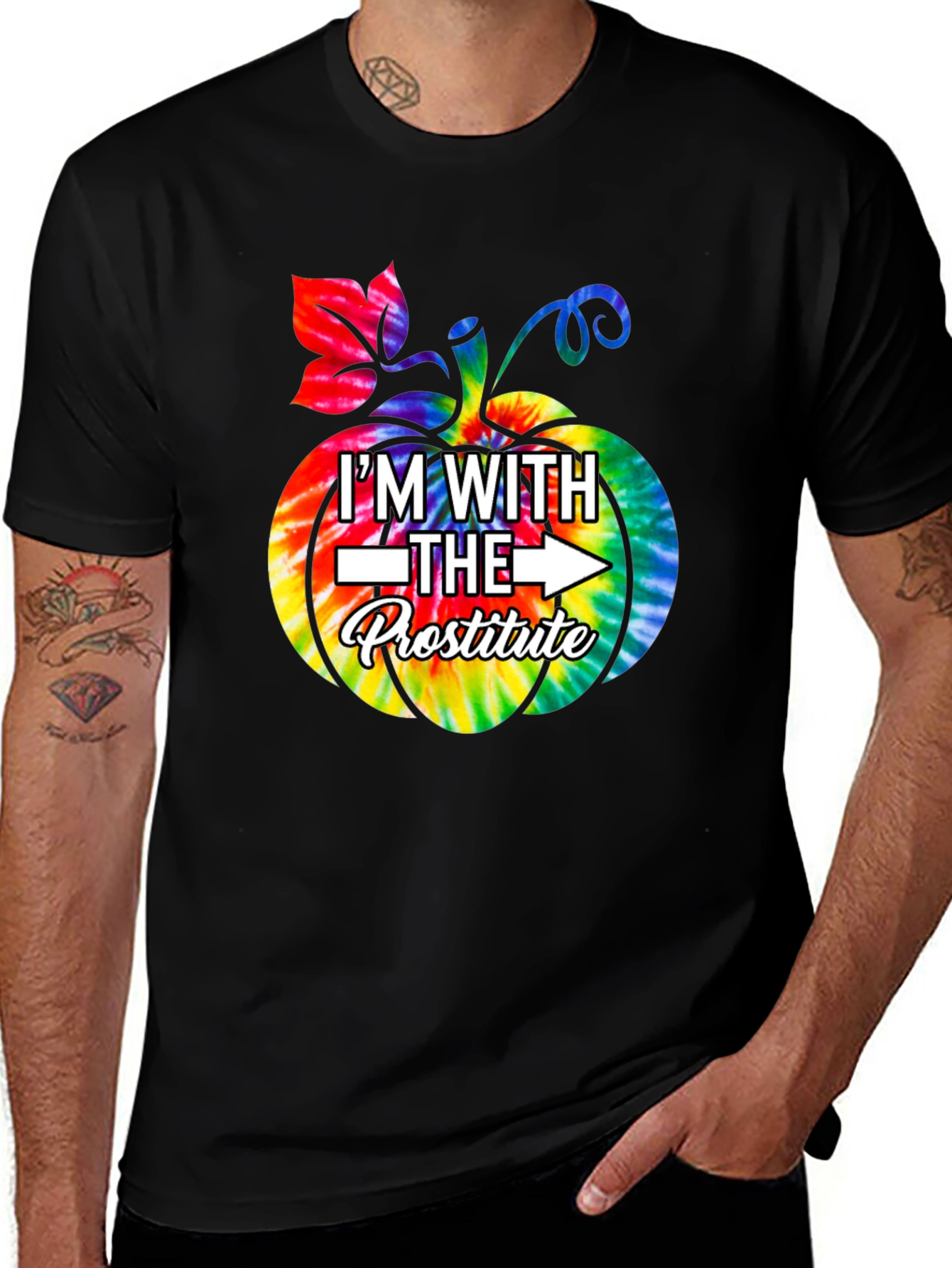 Im With The Prostitute Pumpkin Tie Dye T-Shirt