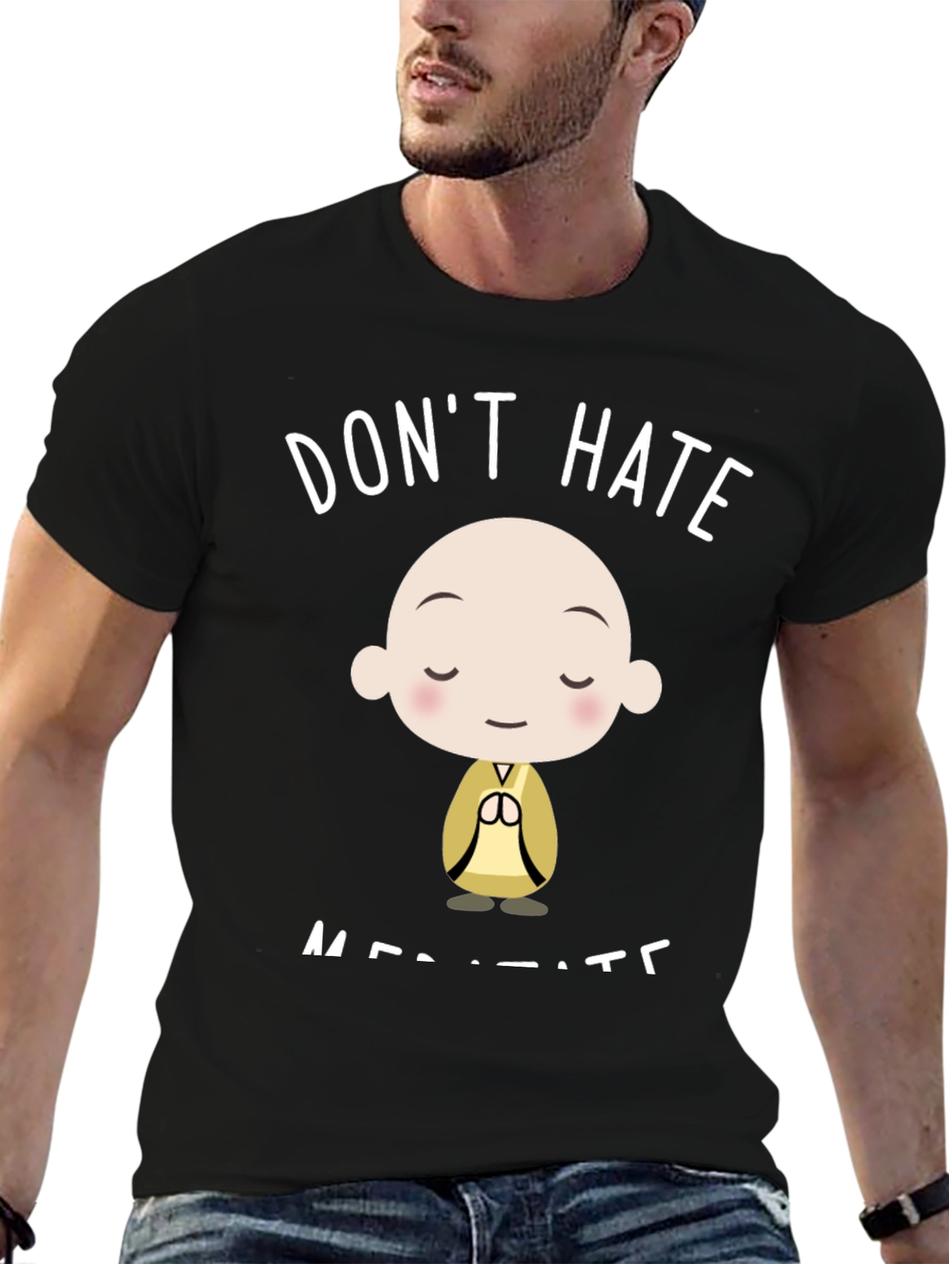 Dont Hate Meditate Black Graphic T-Shirt