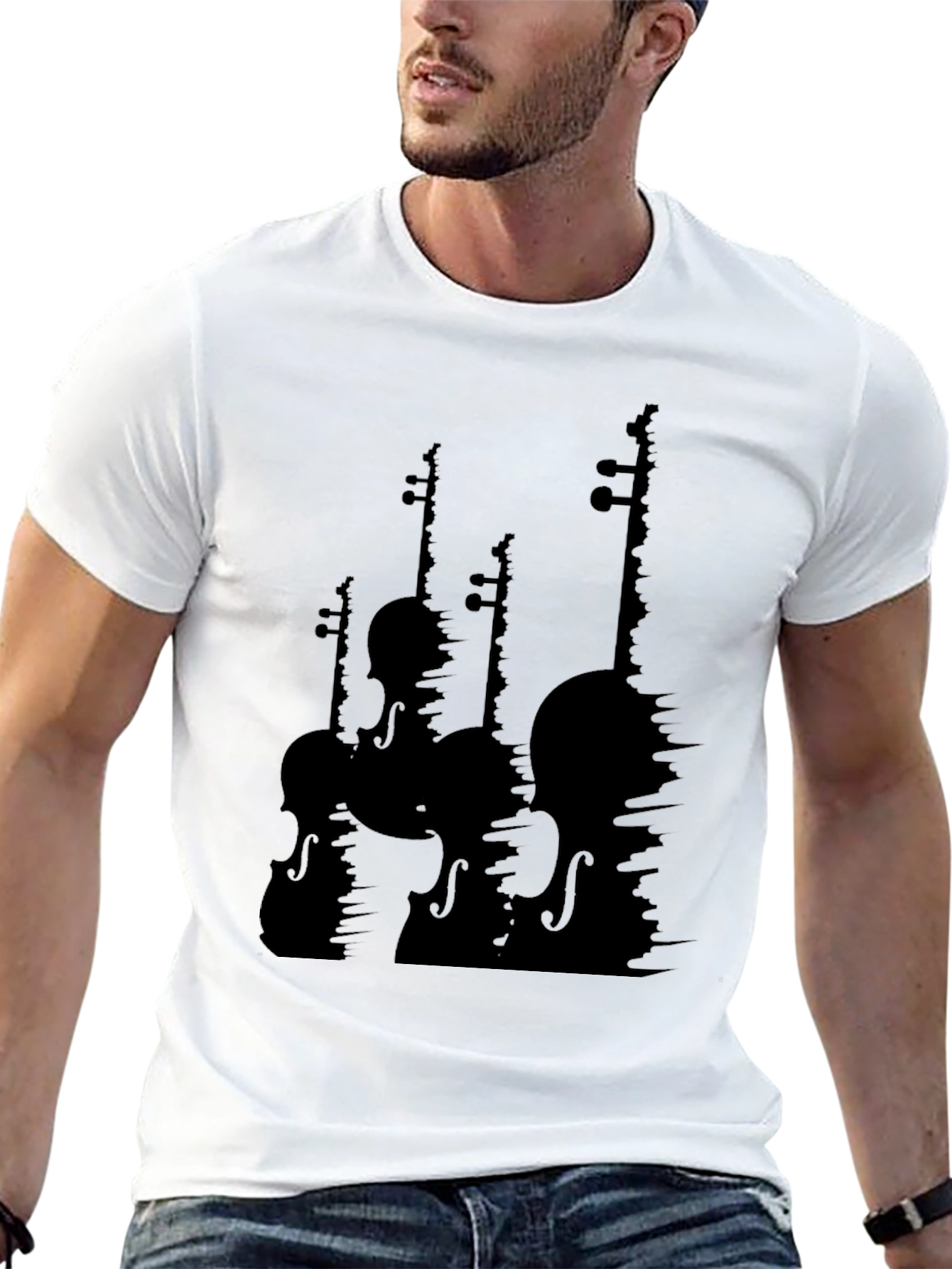 Violin Silhouette Graphic T-Shirt - Black