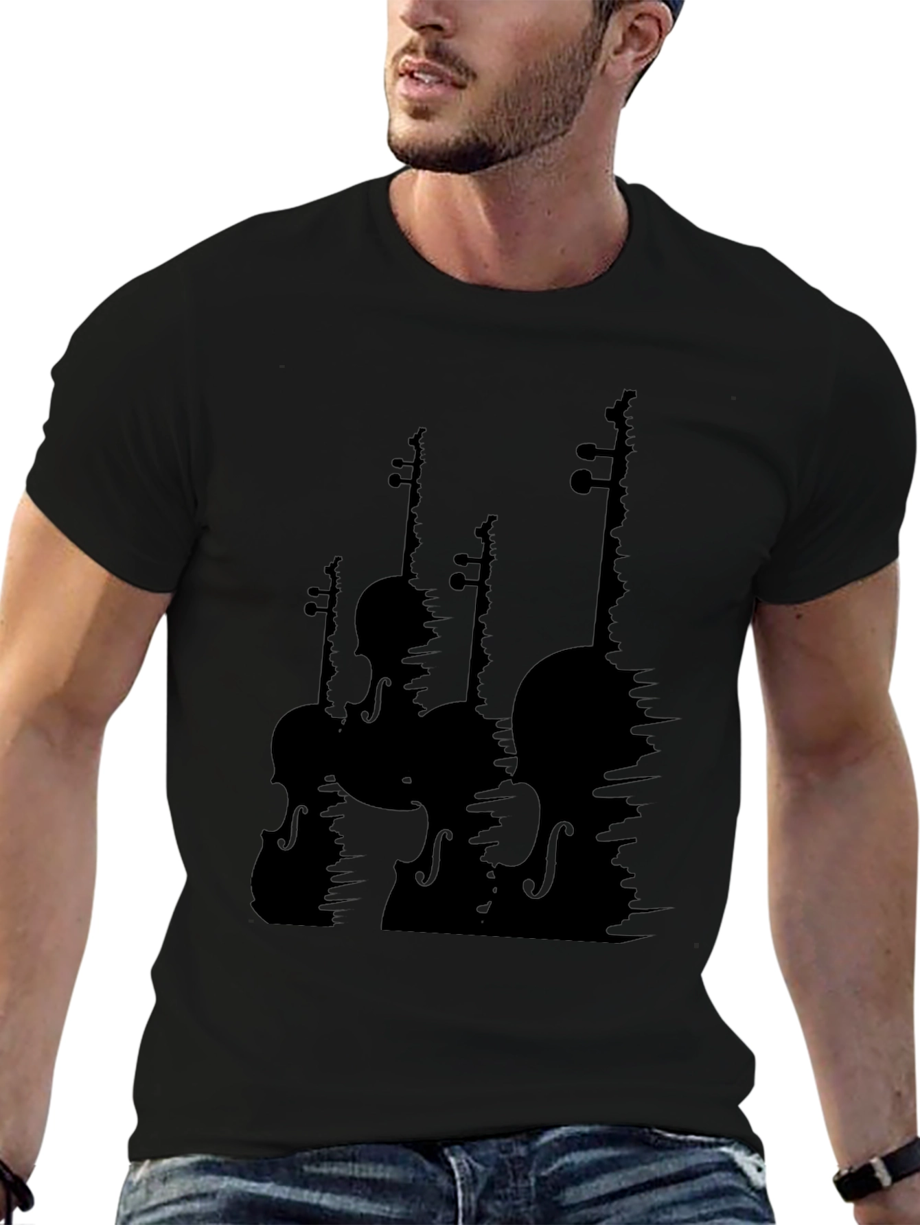 Violin Silhouette Graphic T-Shirt - Black