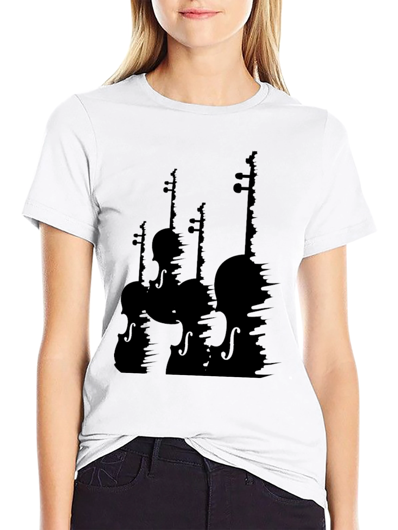Violin Silhouette Graphic T-Shirt - Black