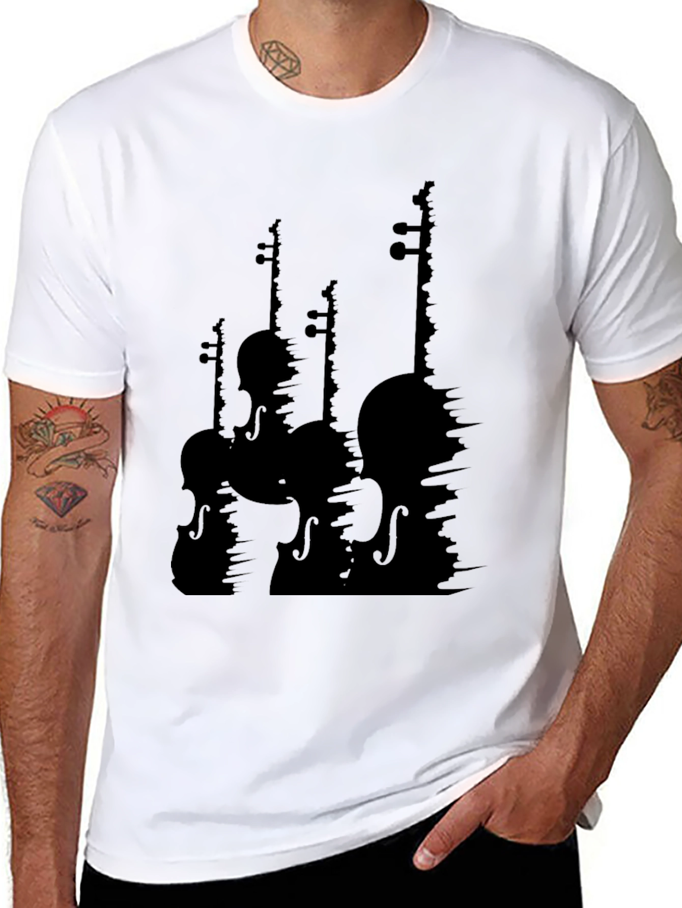 Violin Silhouette Graphic T-Shirt - Black