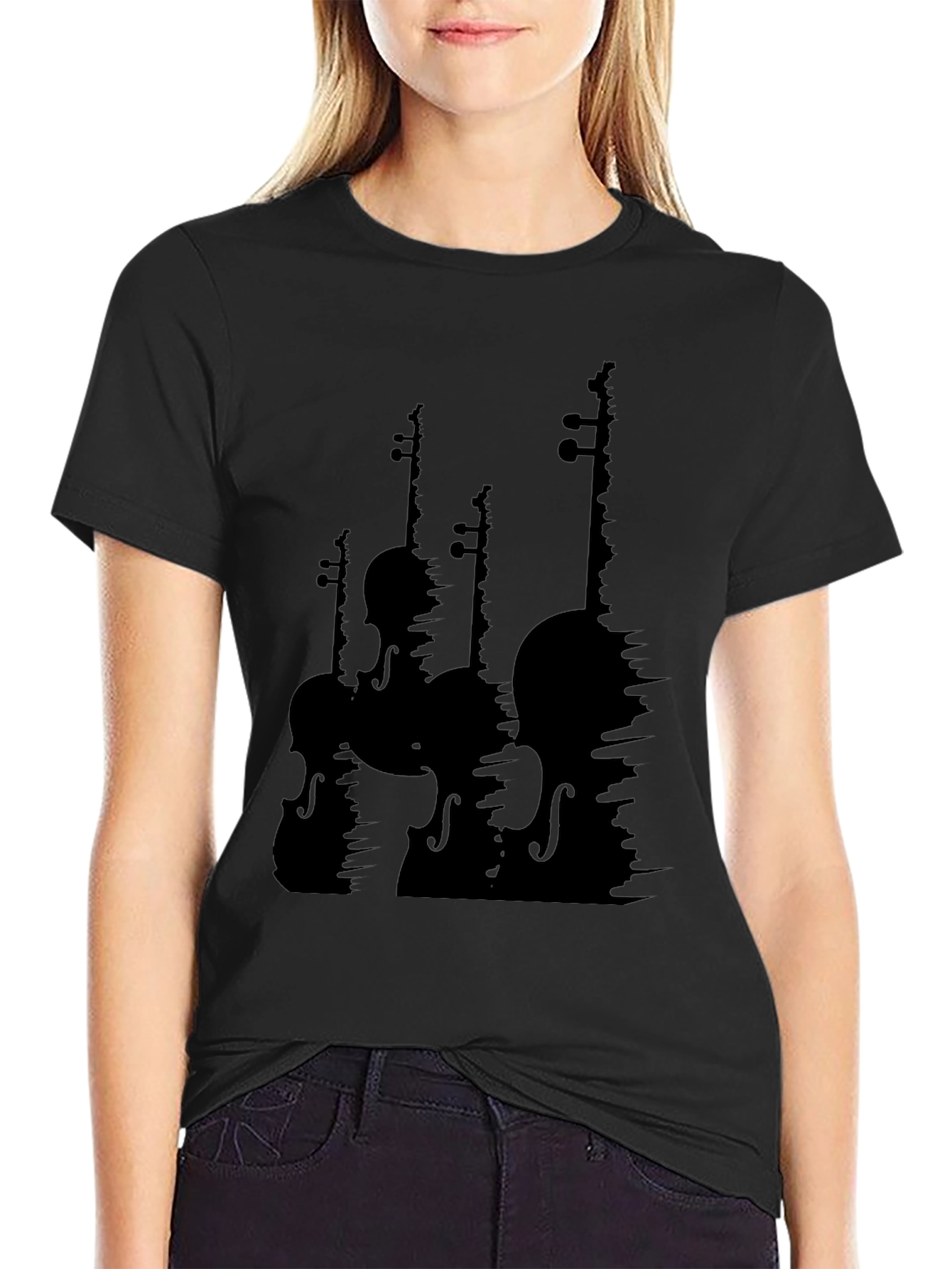 Violin Silhouette Graphic T-Shirt - Black