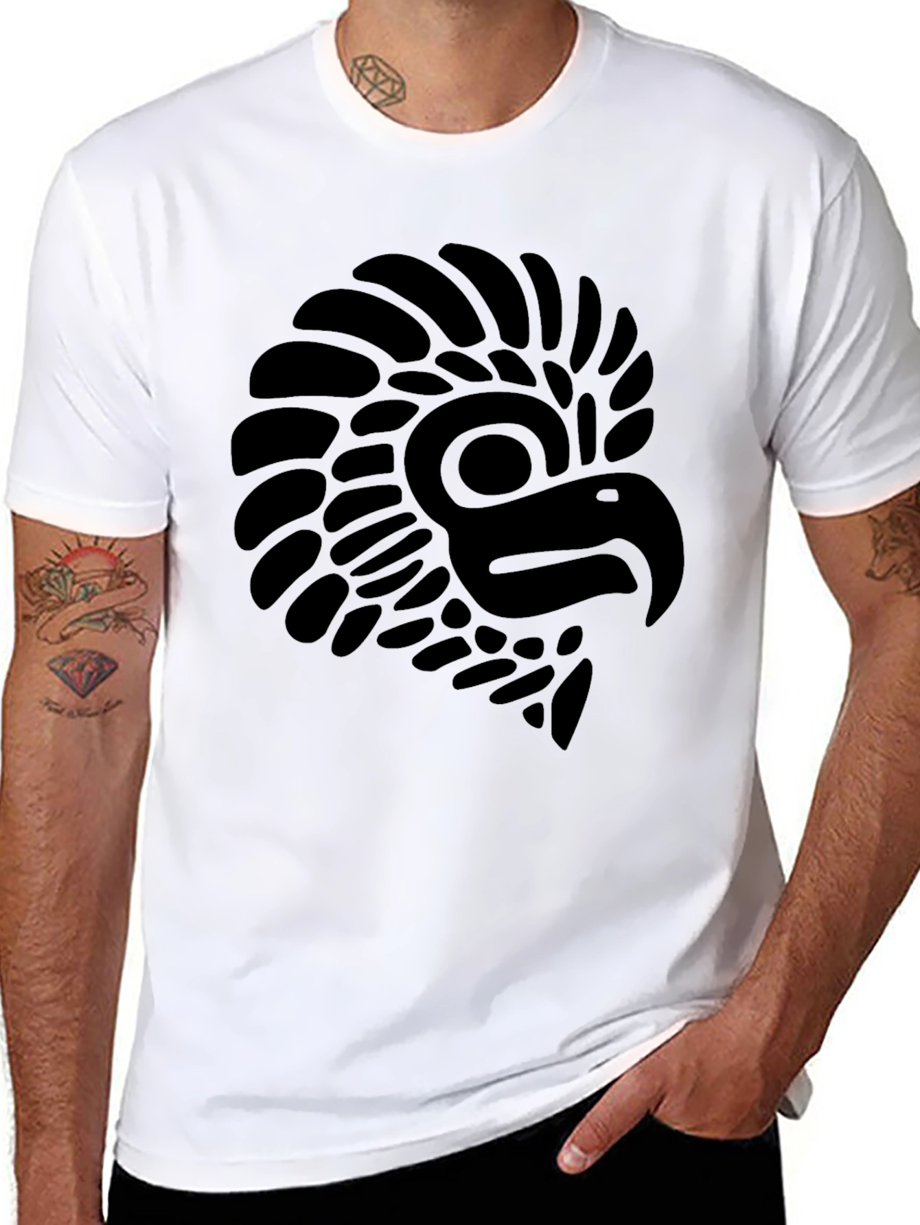 Aztec Eagle Graphic Tee - Black Cotton Blend Shirt
