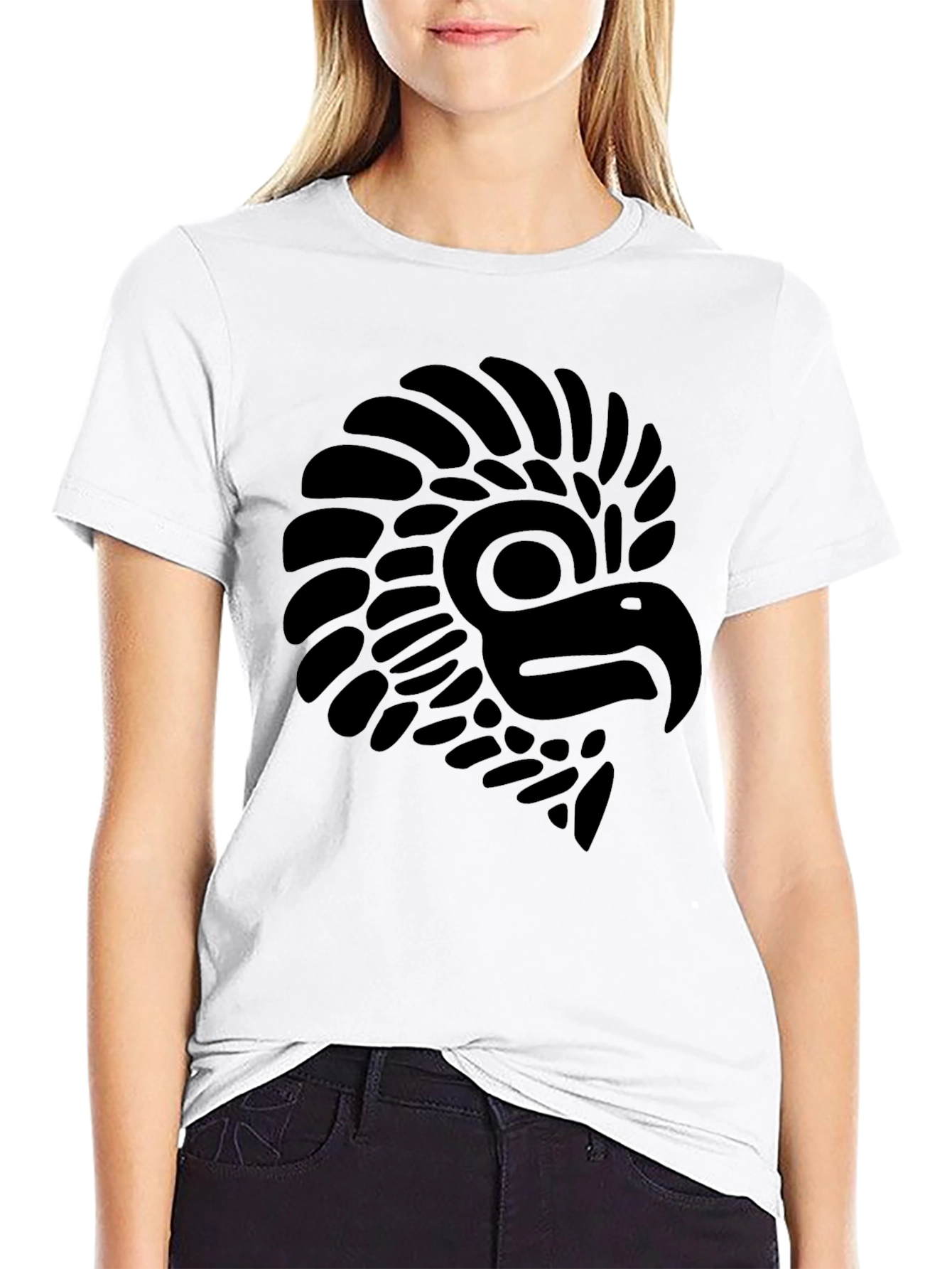 Aztec Eagle Graphic Tee - Black Cotton Blend Shirt