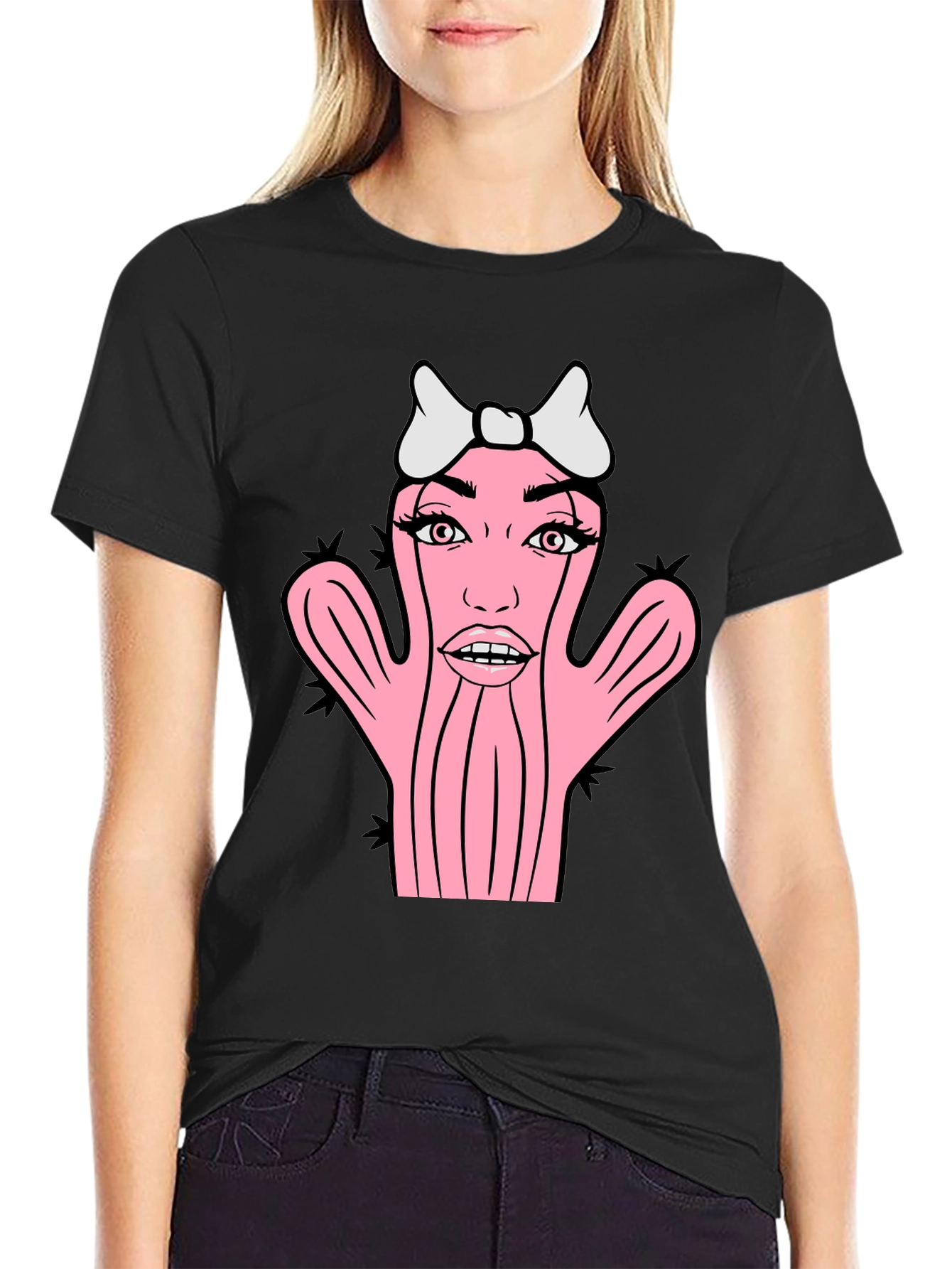 Novelty Cactus Woman Graphic T-Shirt