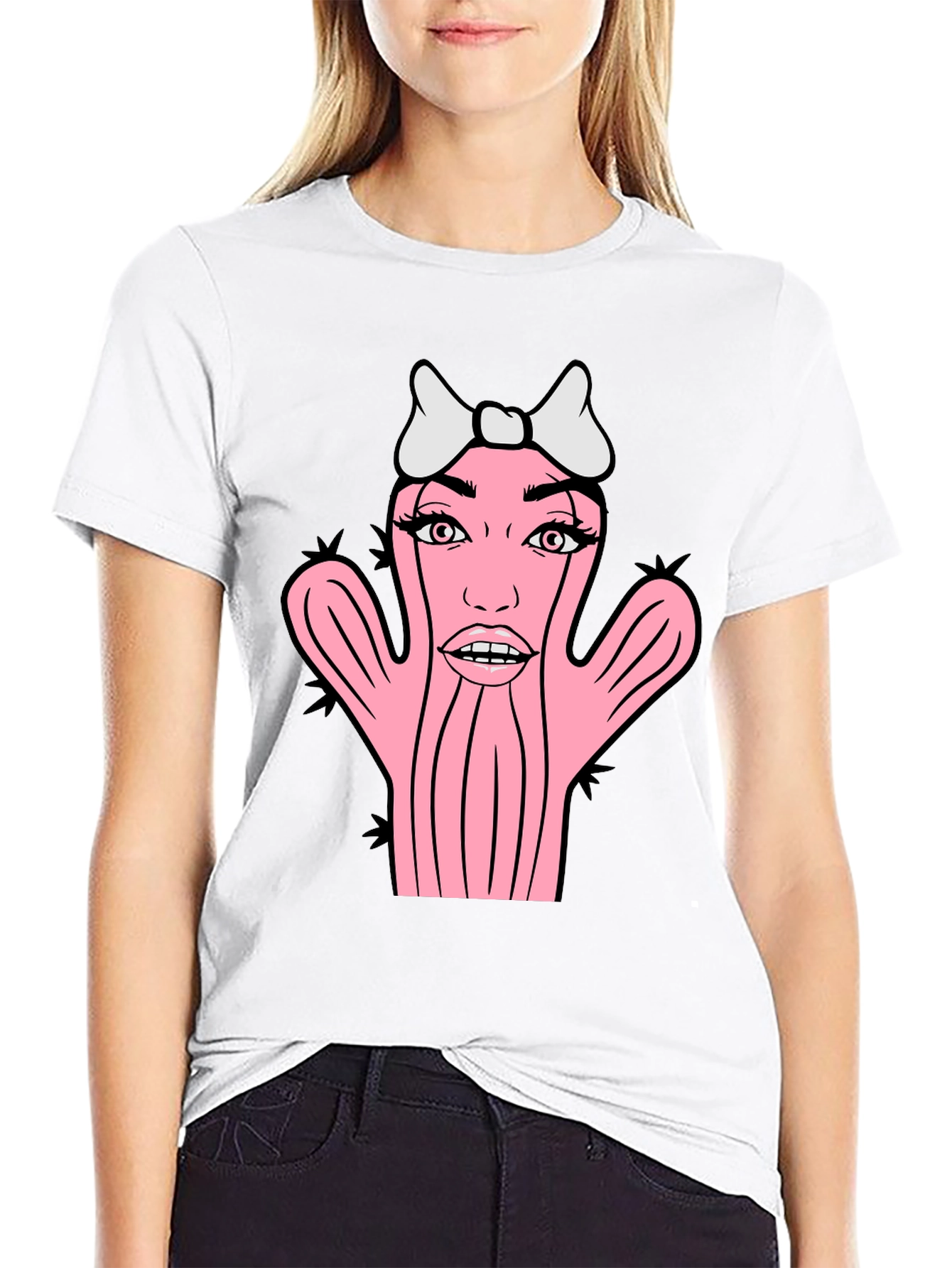 Novelty Cactus Woman Graphic T-Shirt