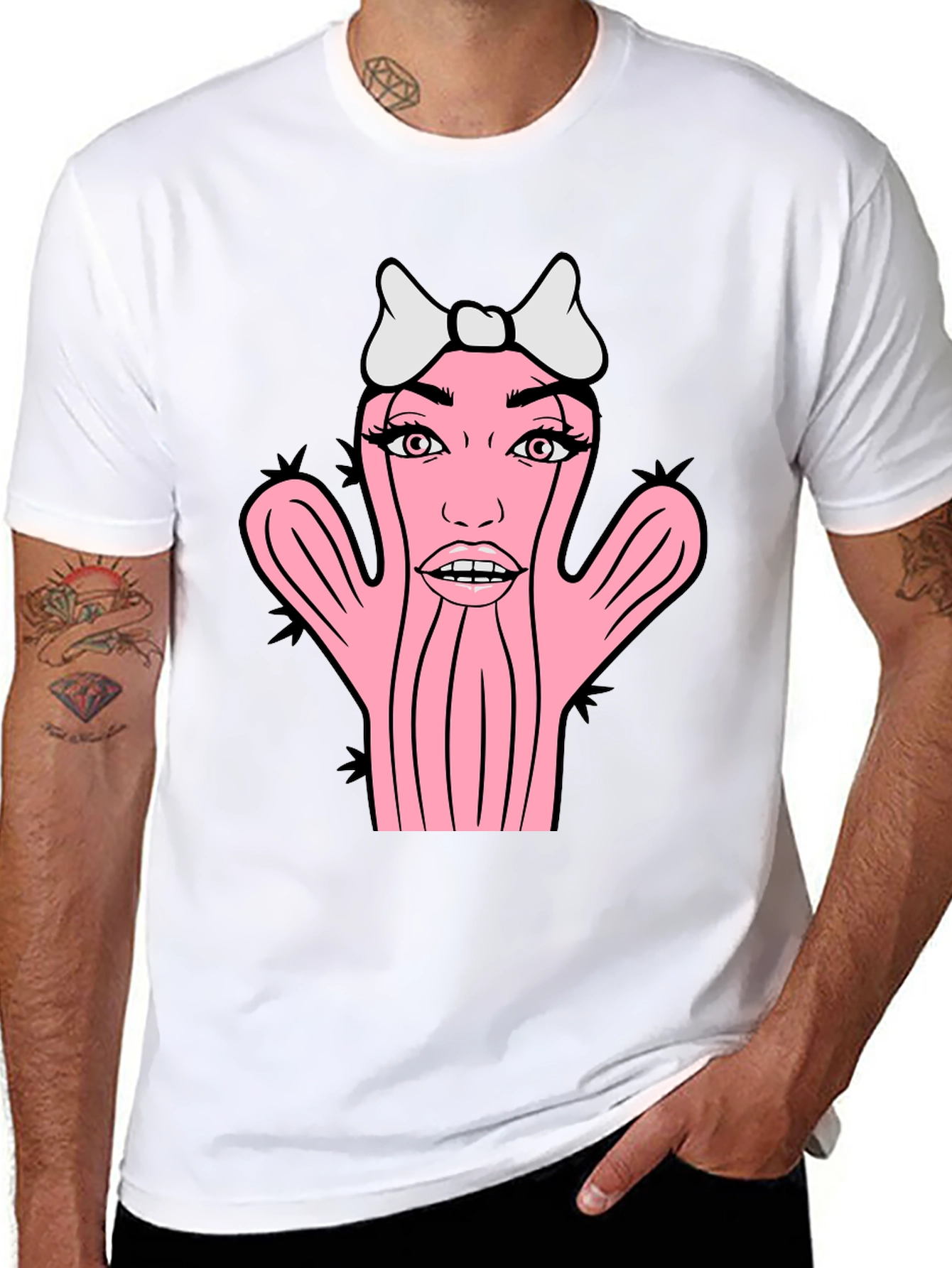 Novelty Cactus Woman Graphic T-Shirt