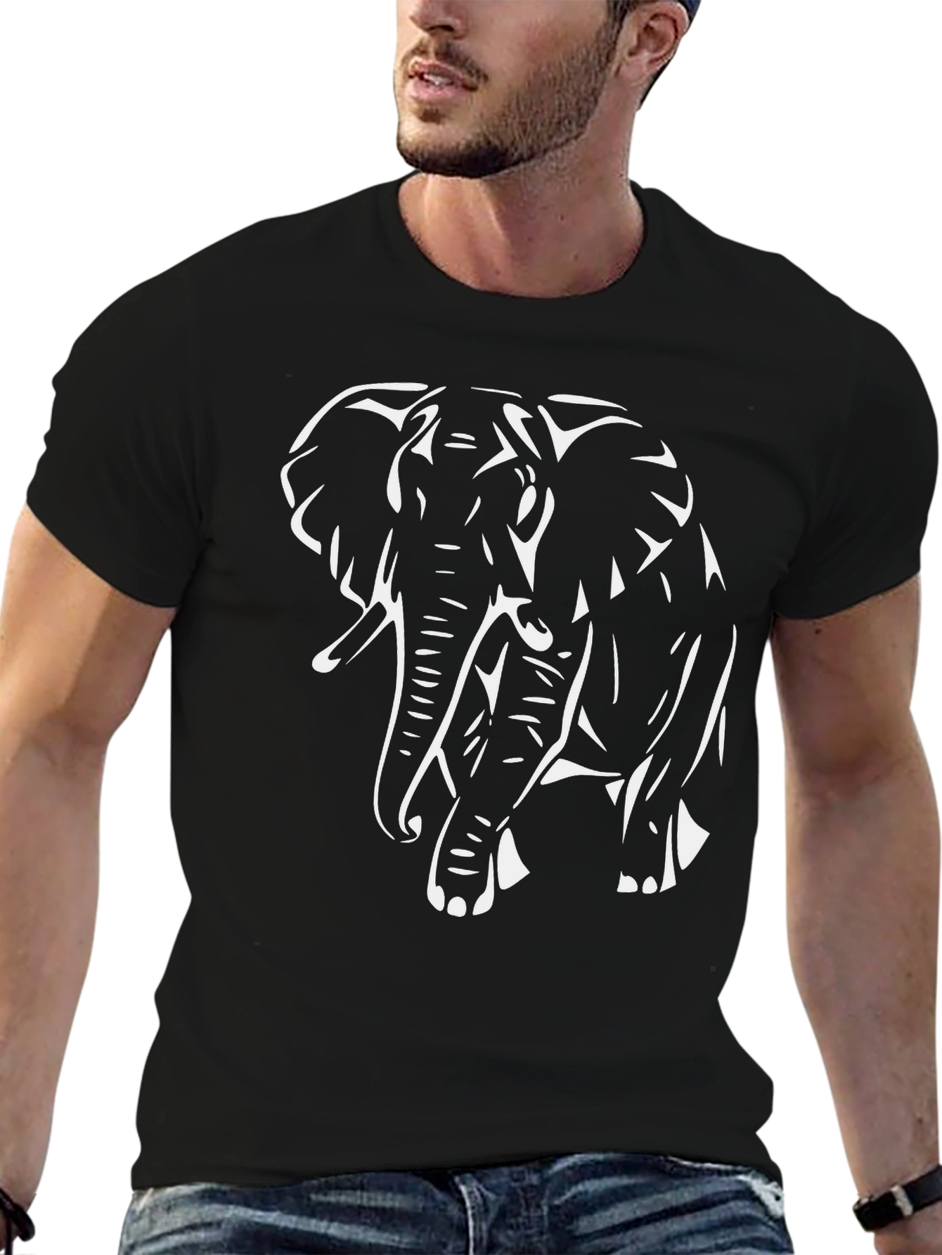 Bold Elephant Graphic Print Black T-Shirt