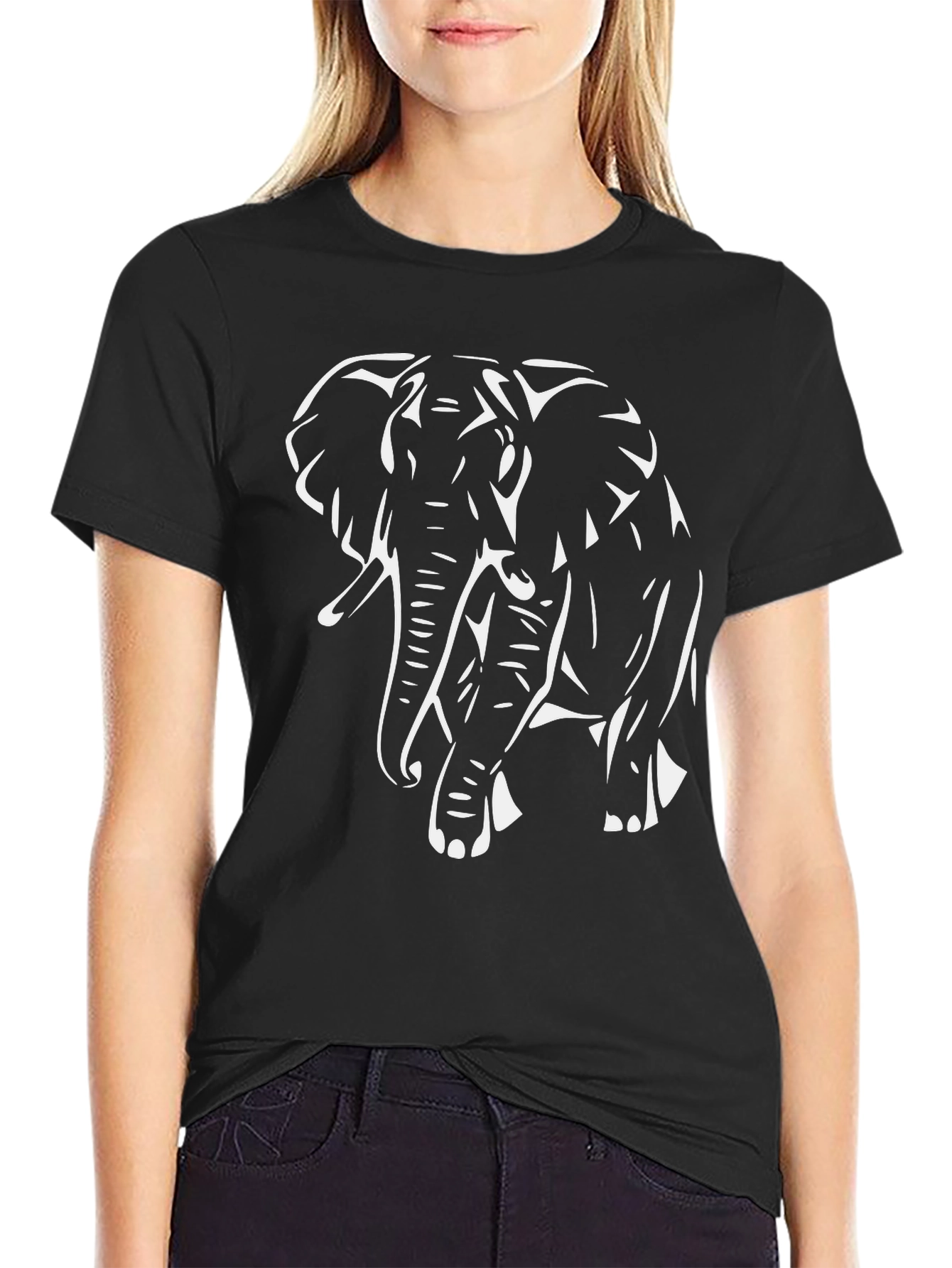 Bold Elephant Graphic Print Black T-Shirt