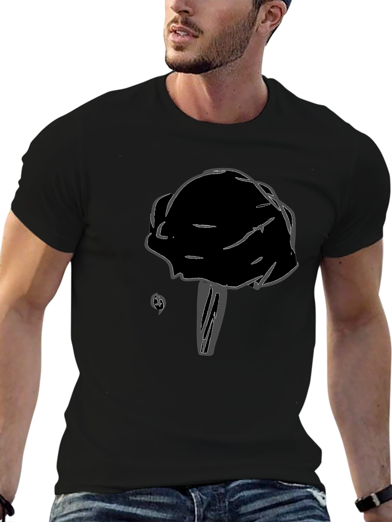 Black T-Shirt with Unique Mushroom Design