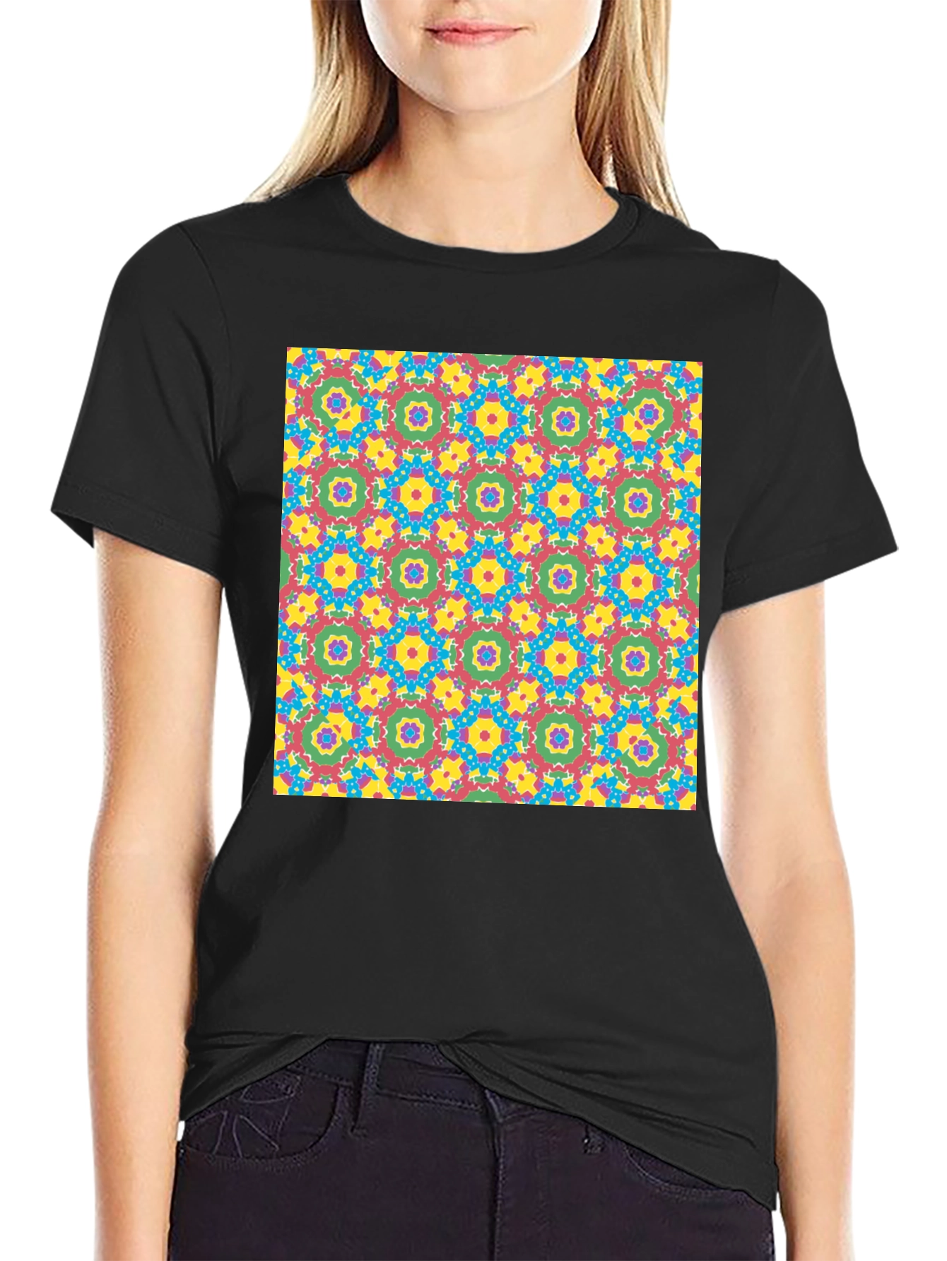 Bold Geometric Pattern Black T-Shirt