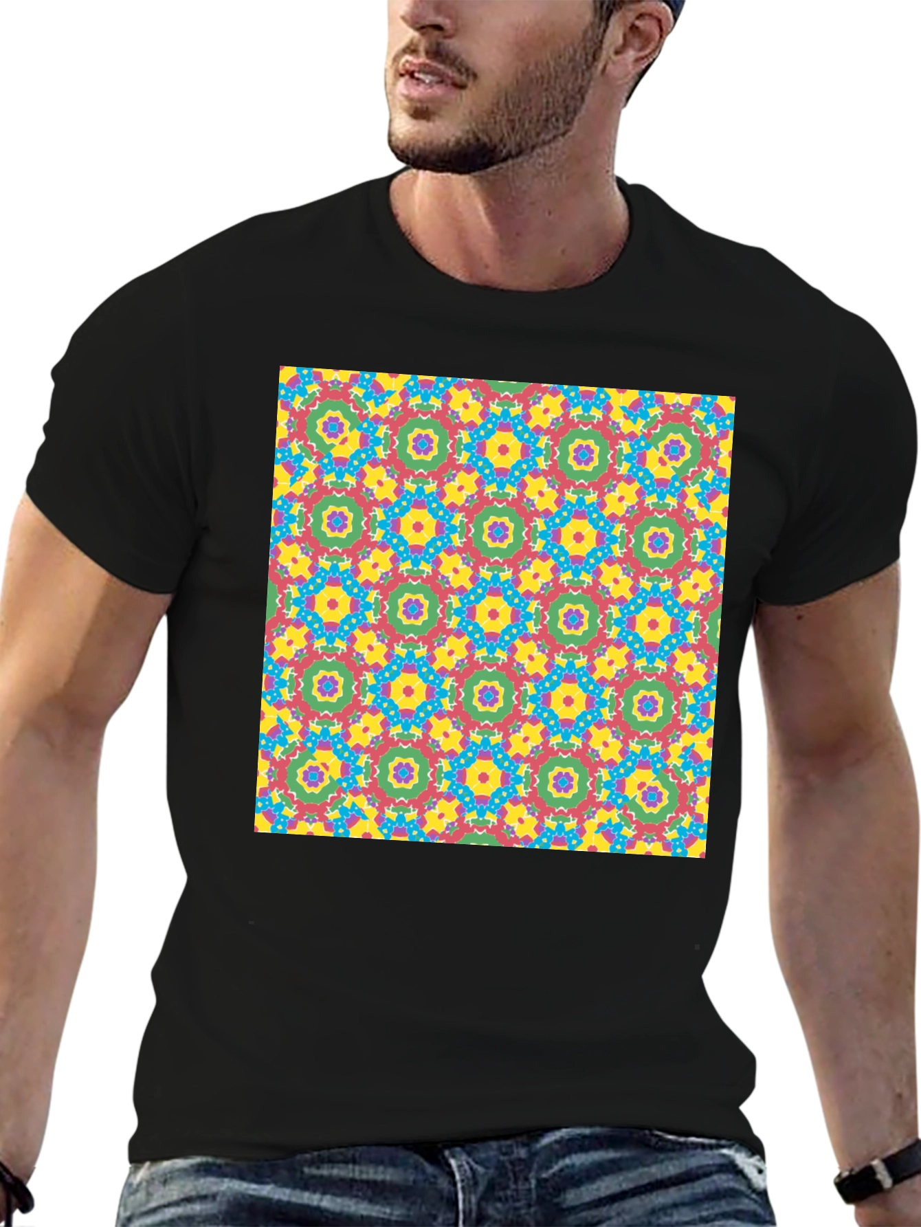Bold Geometric Pattern Black T-Shirt