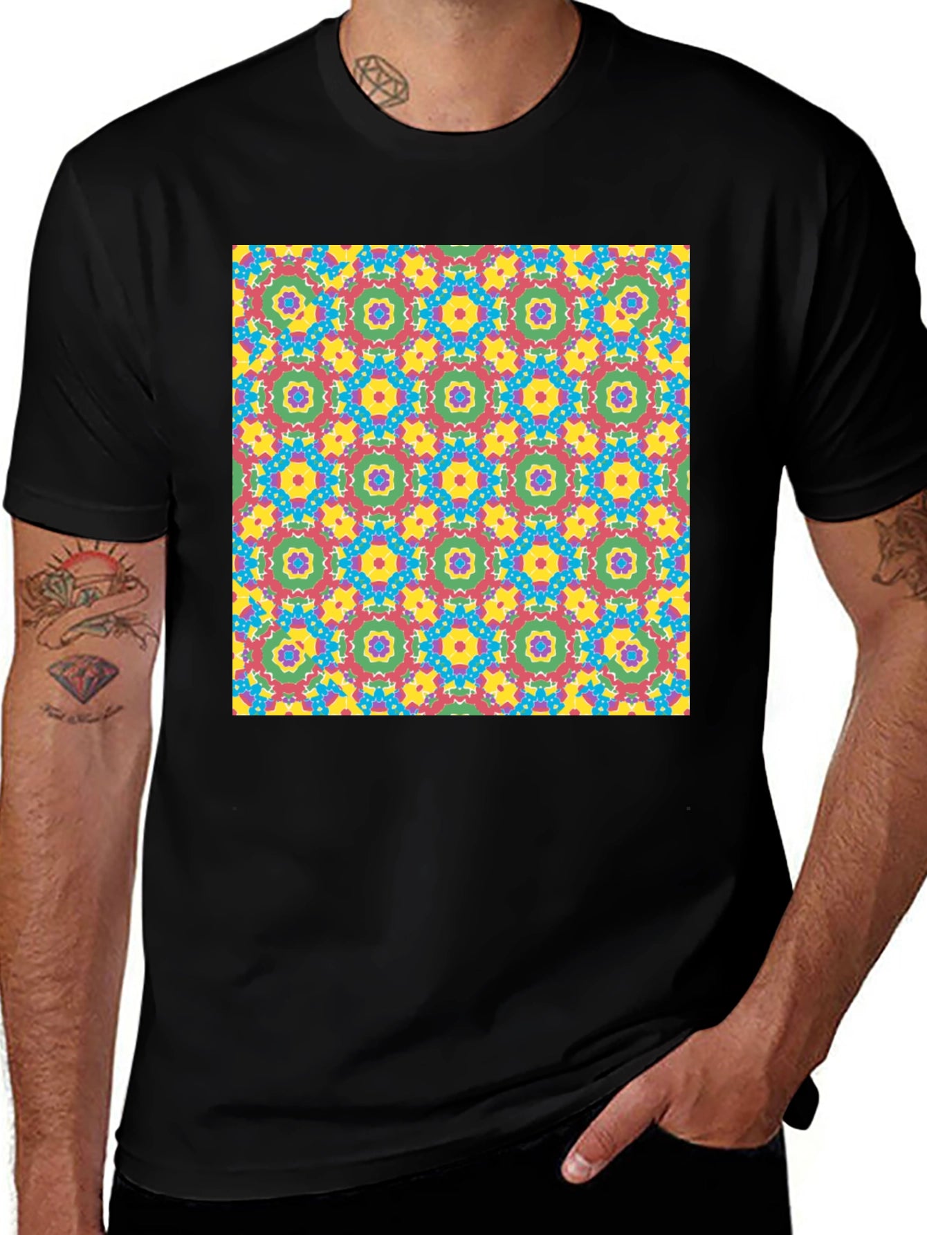 Bold Geometric Pattern Black T-Shirt