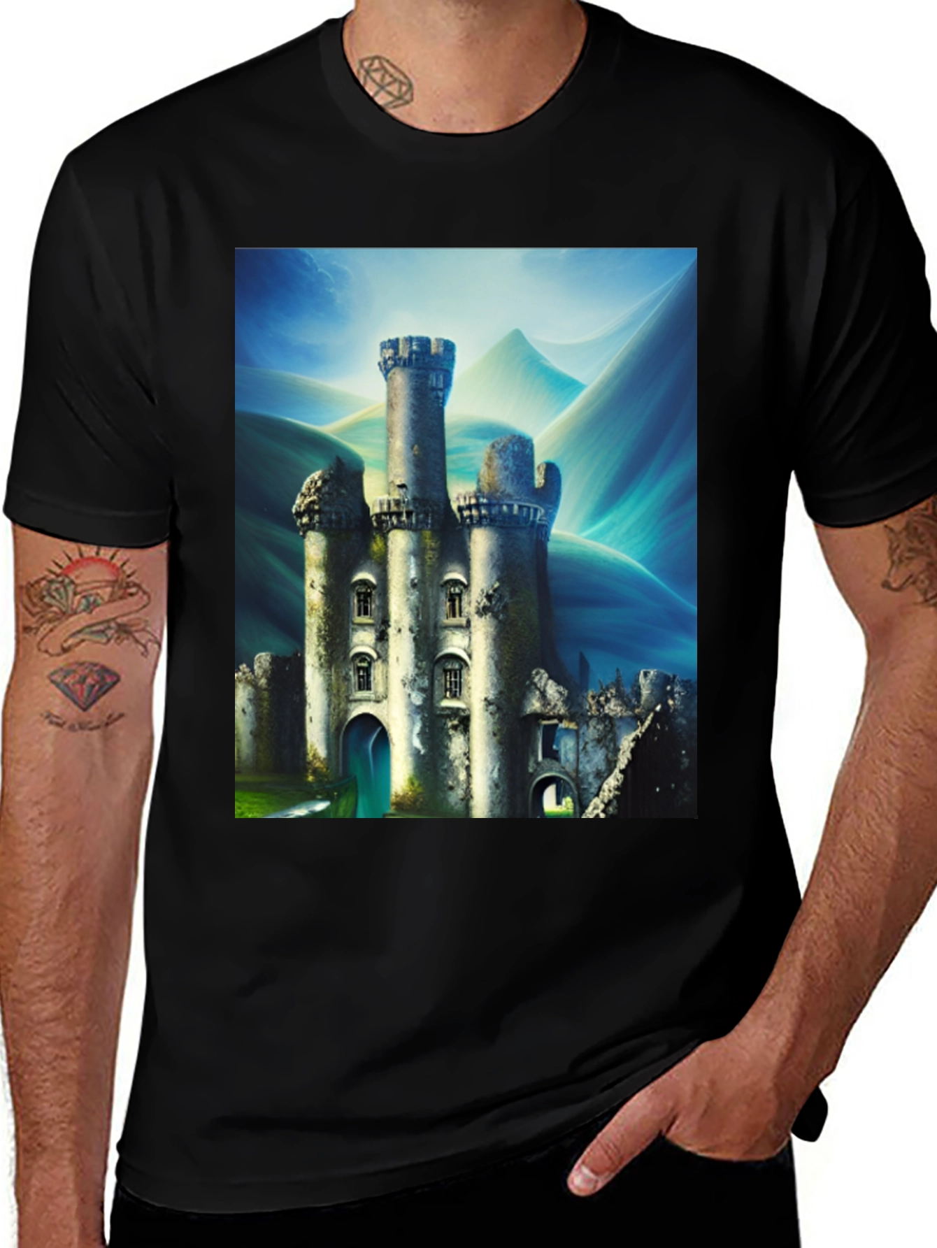 Castle Print Black T-Shirt