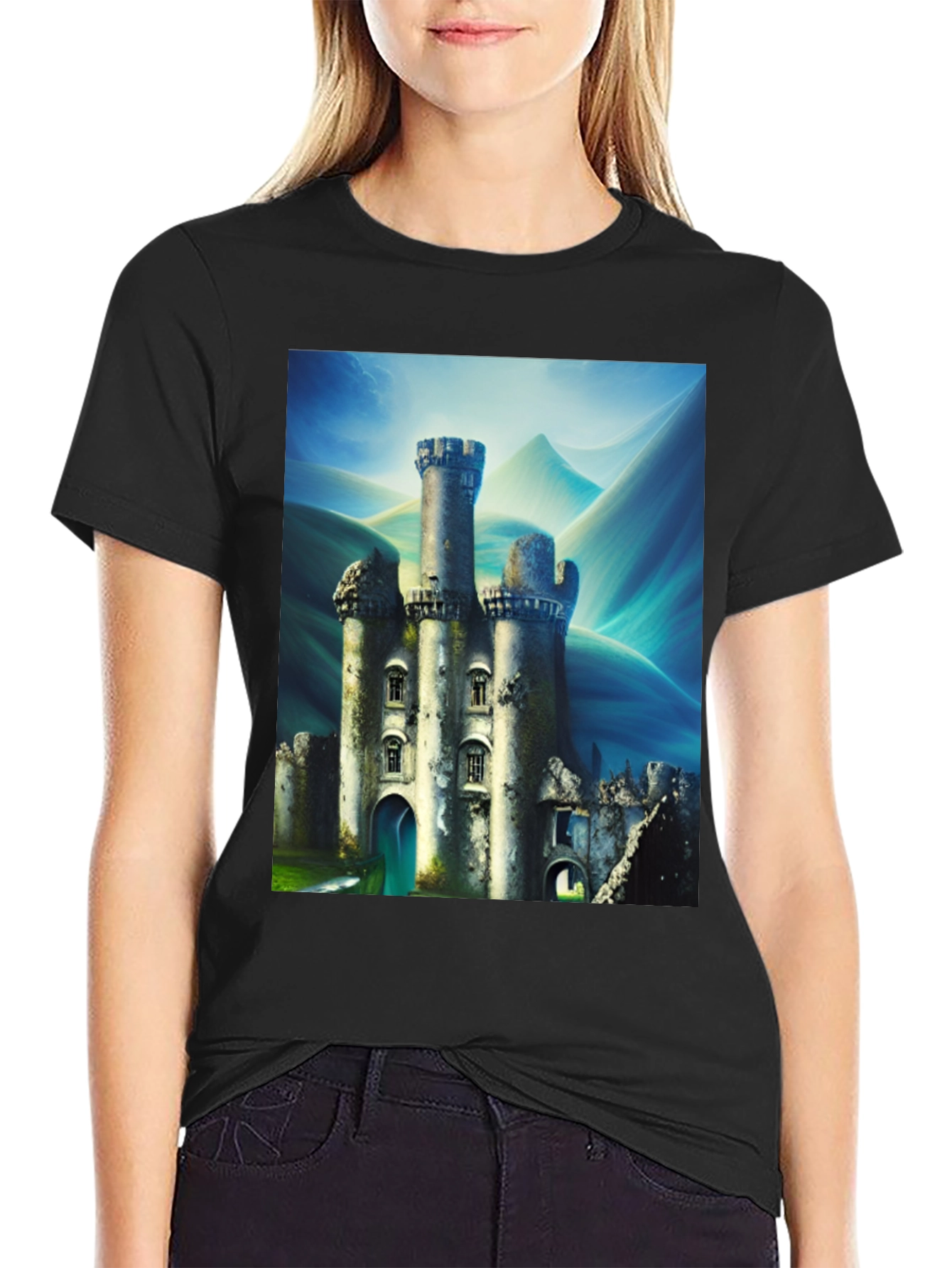 Castle Print Black T-Shirt