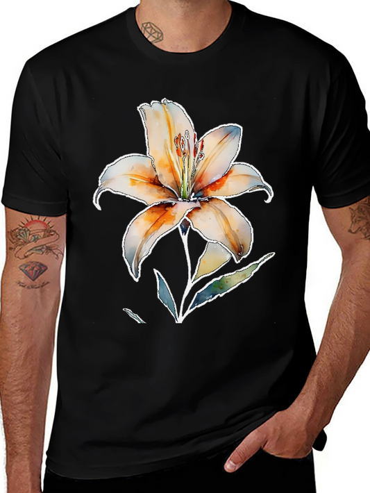 Floral Lily Graphic Tee - Black Cotton Comfort