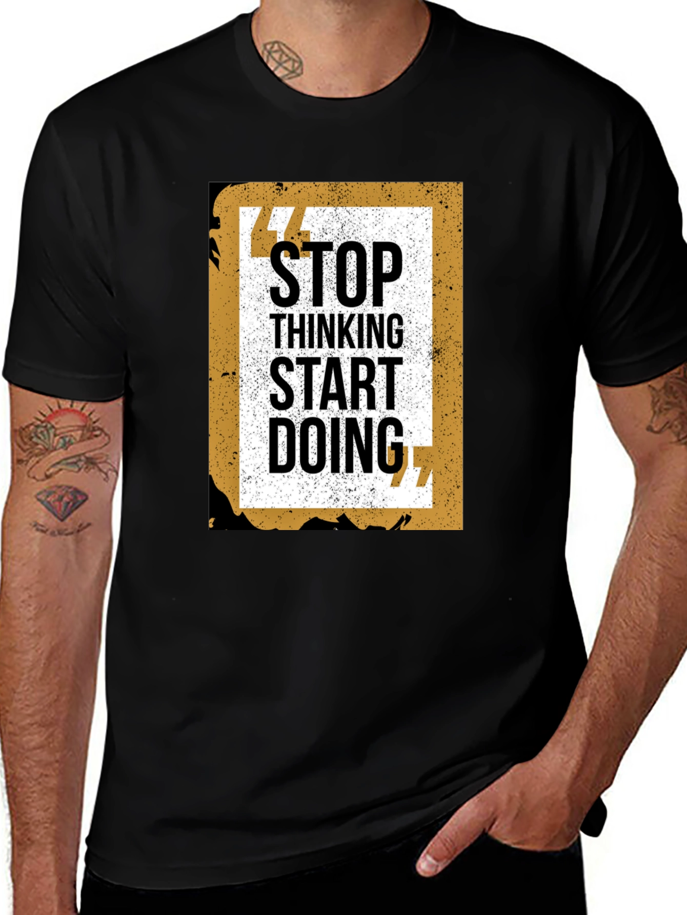 Motivational Graphic Tee - Stop Thinking Start Doing