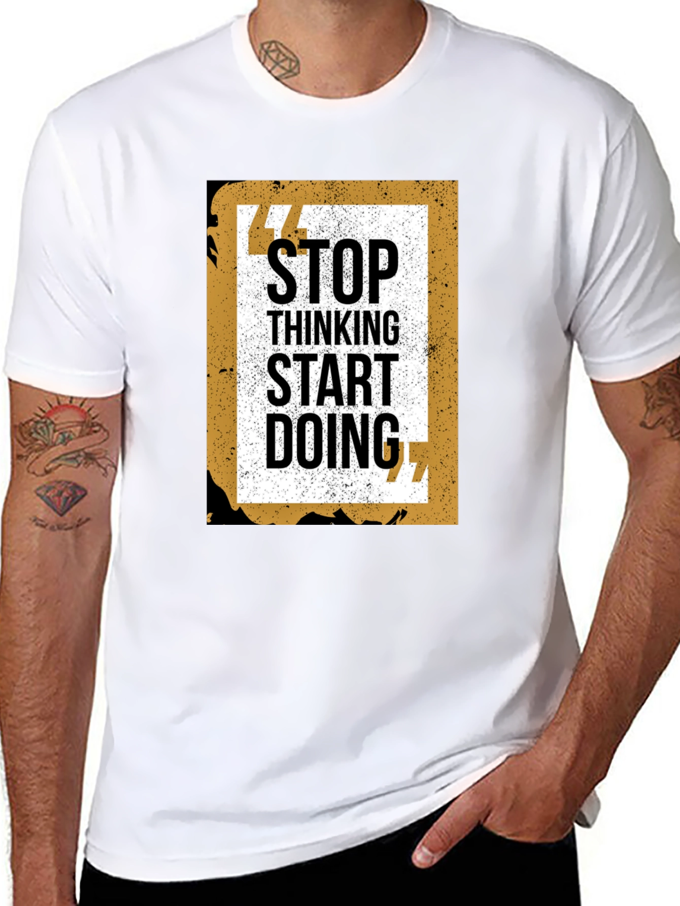Motivational Graphic Tee - Stop Thinking Start Doing