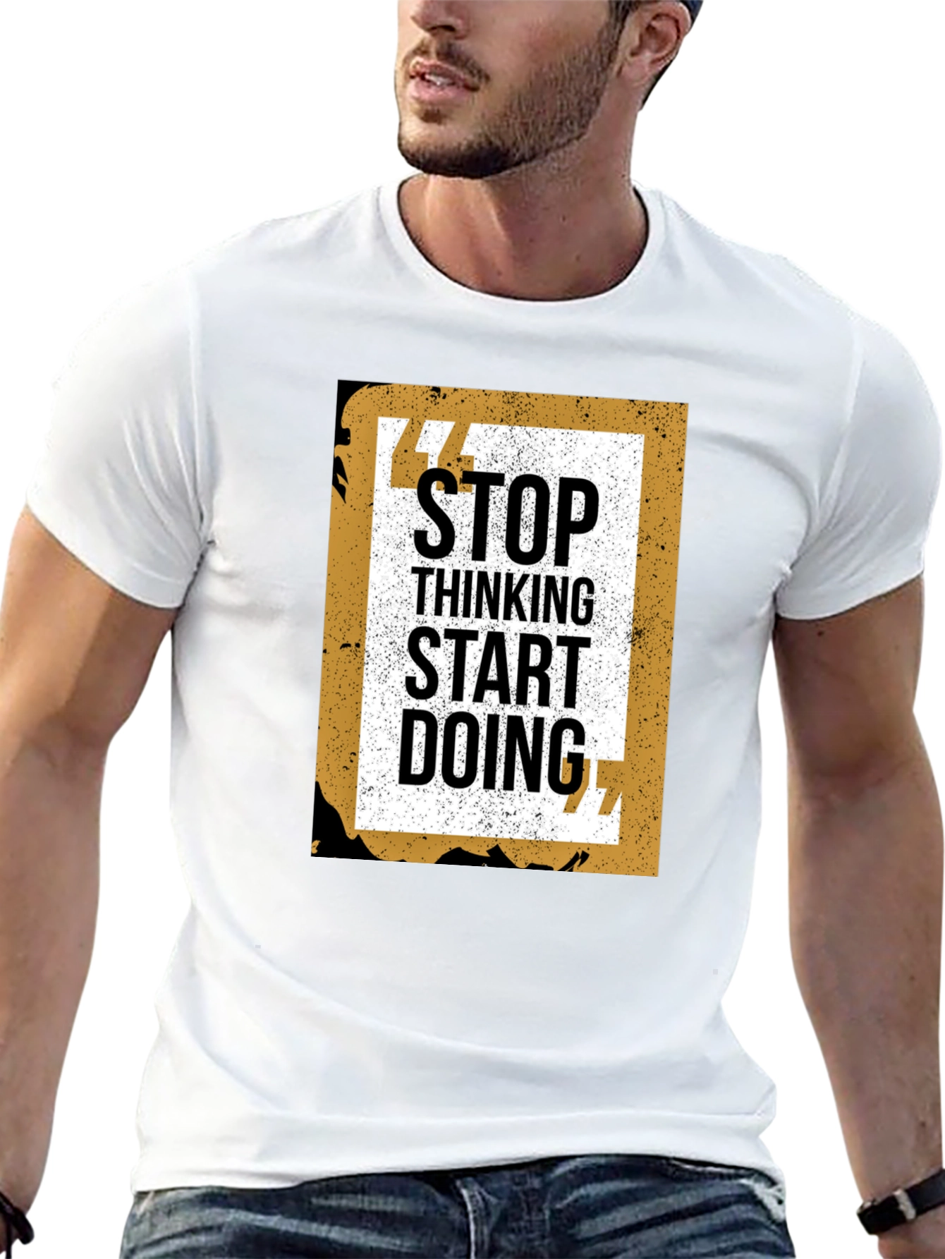 Motivational Graphic Tee - Stop Thinking Start Doing