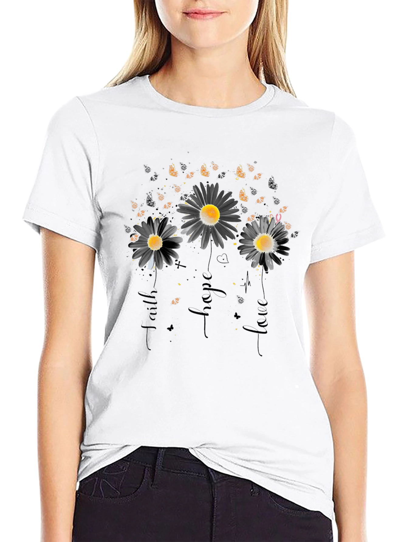 Faith Hope Love Floral Black T-Shirt