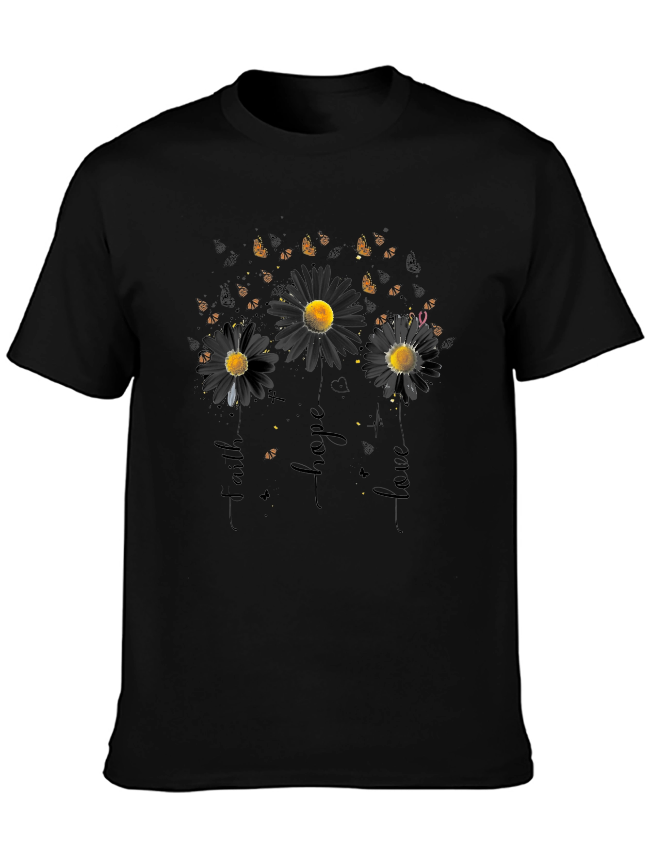 Faith Hope Love Floral Black T-Shirt