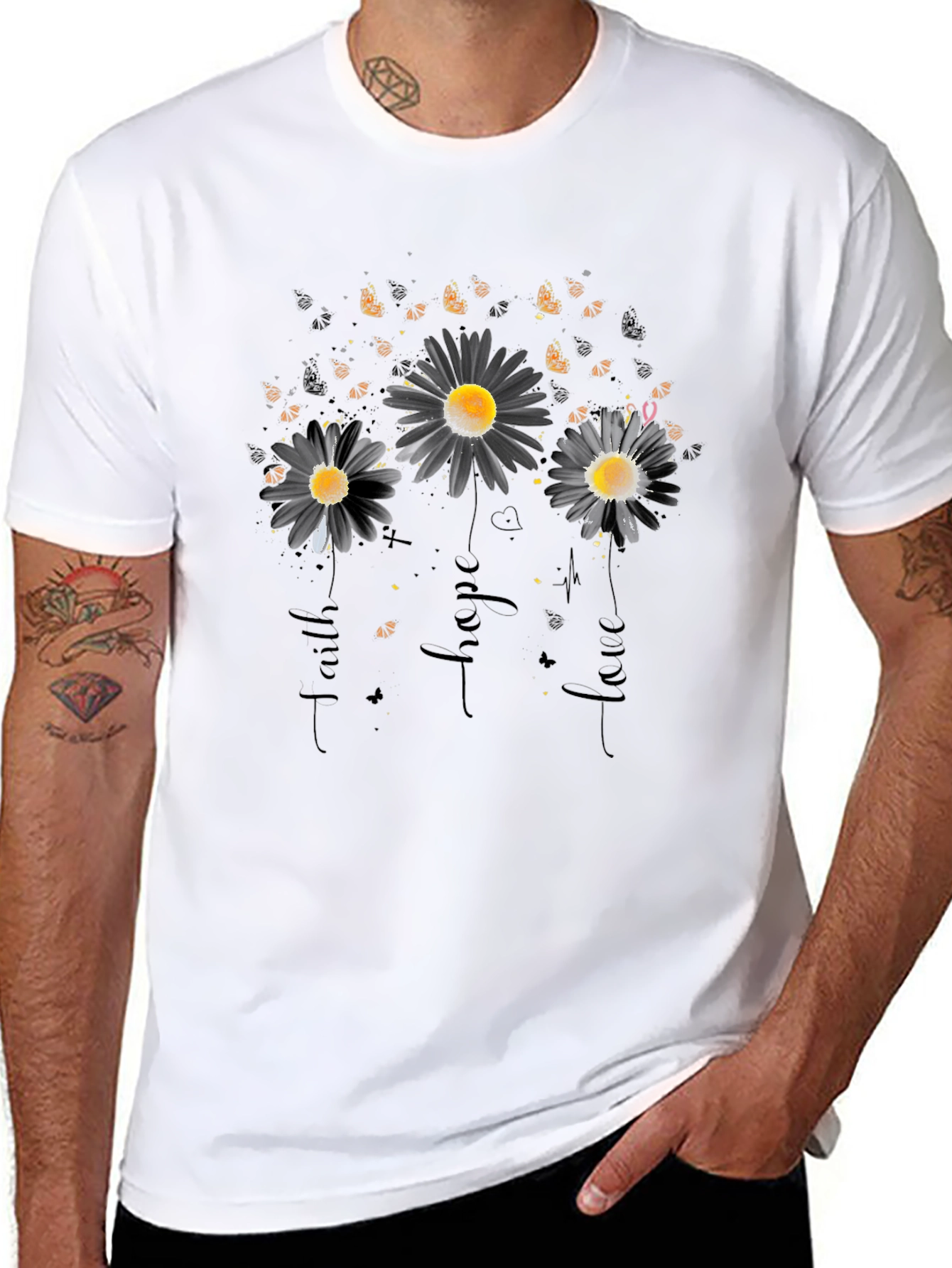 Faith Hope Love Floral Black T-Shirt