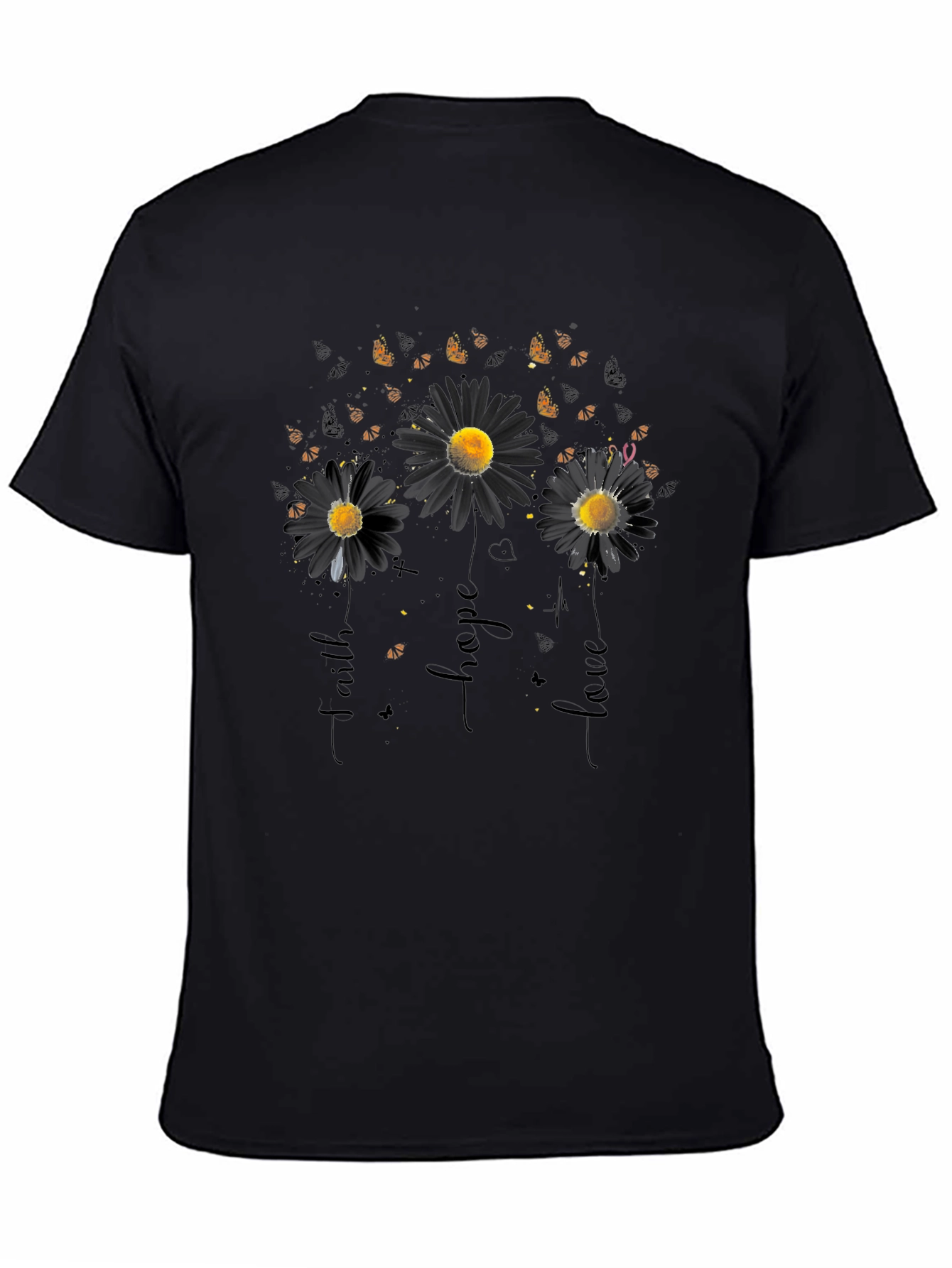 Faith Hope Love Floral Black T-Shirt