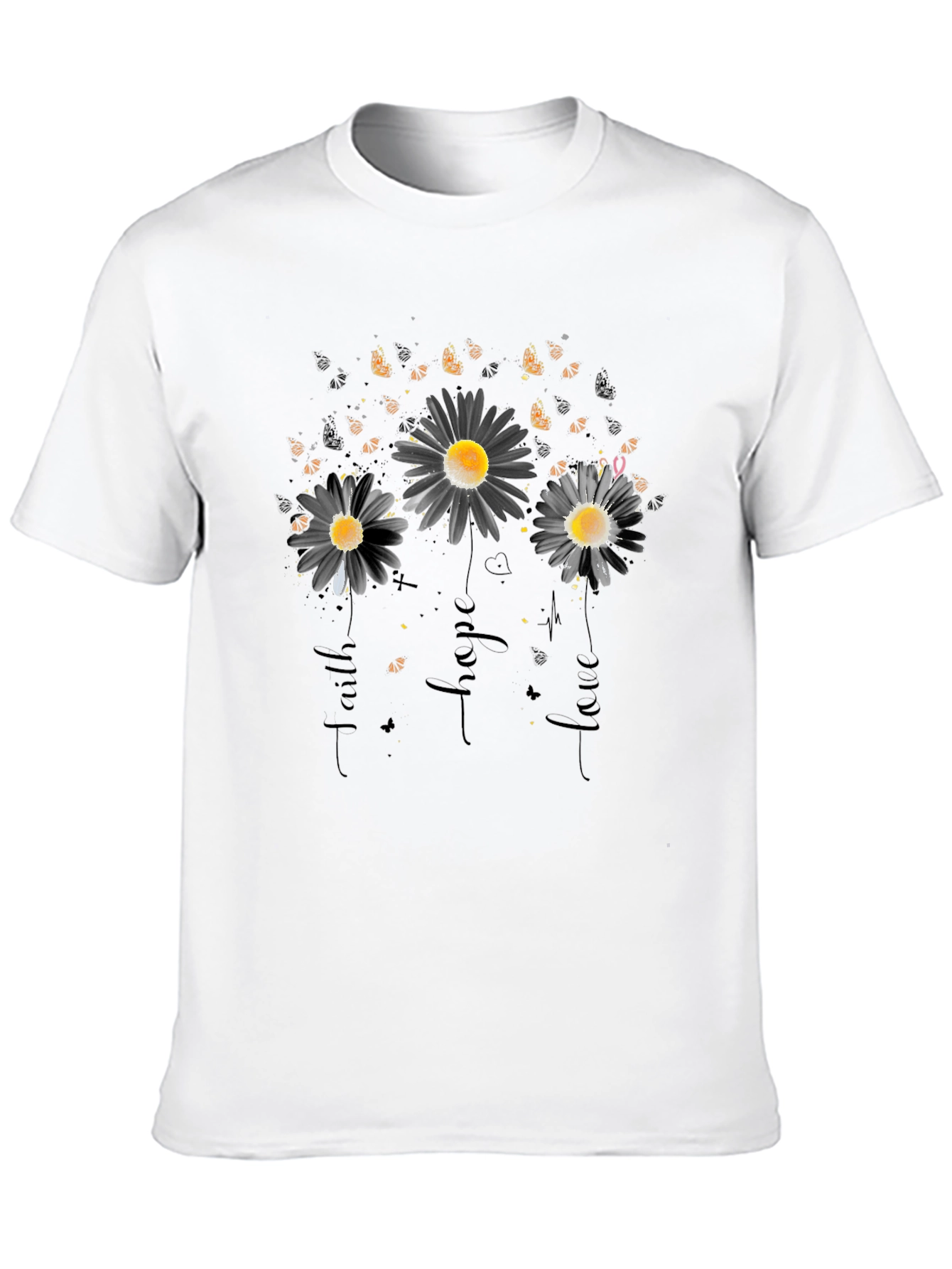 Faith Hope Love Floral Black T-Shirt