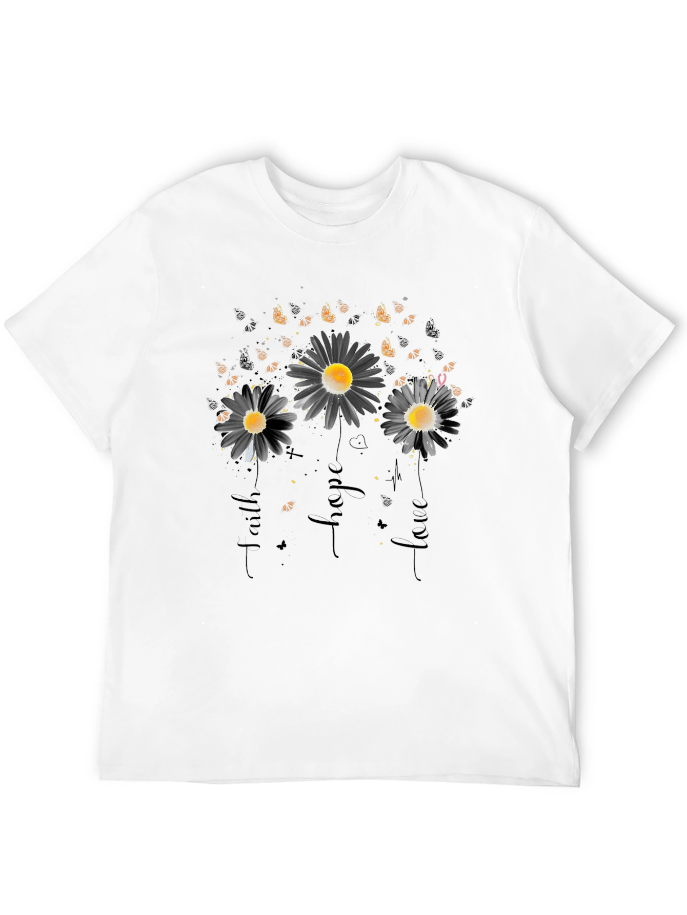 Faith Hope Love Floral Black T-Shirt