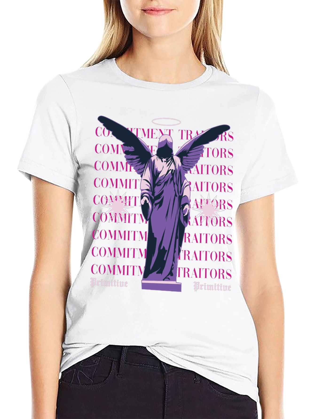 Angel Statue Graphic Tee - Primitive Style Shirt
