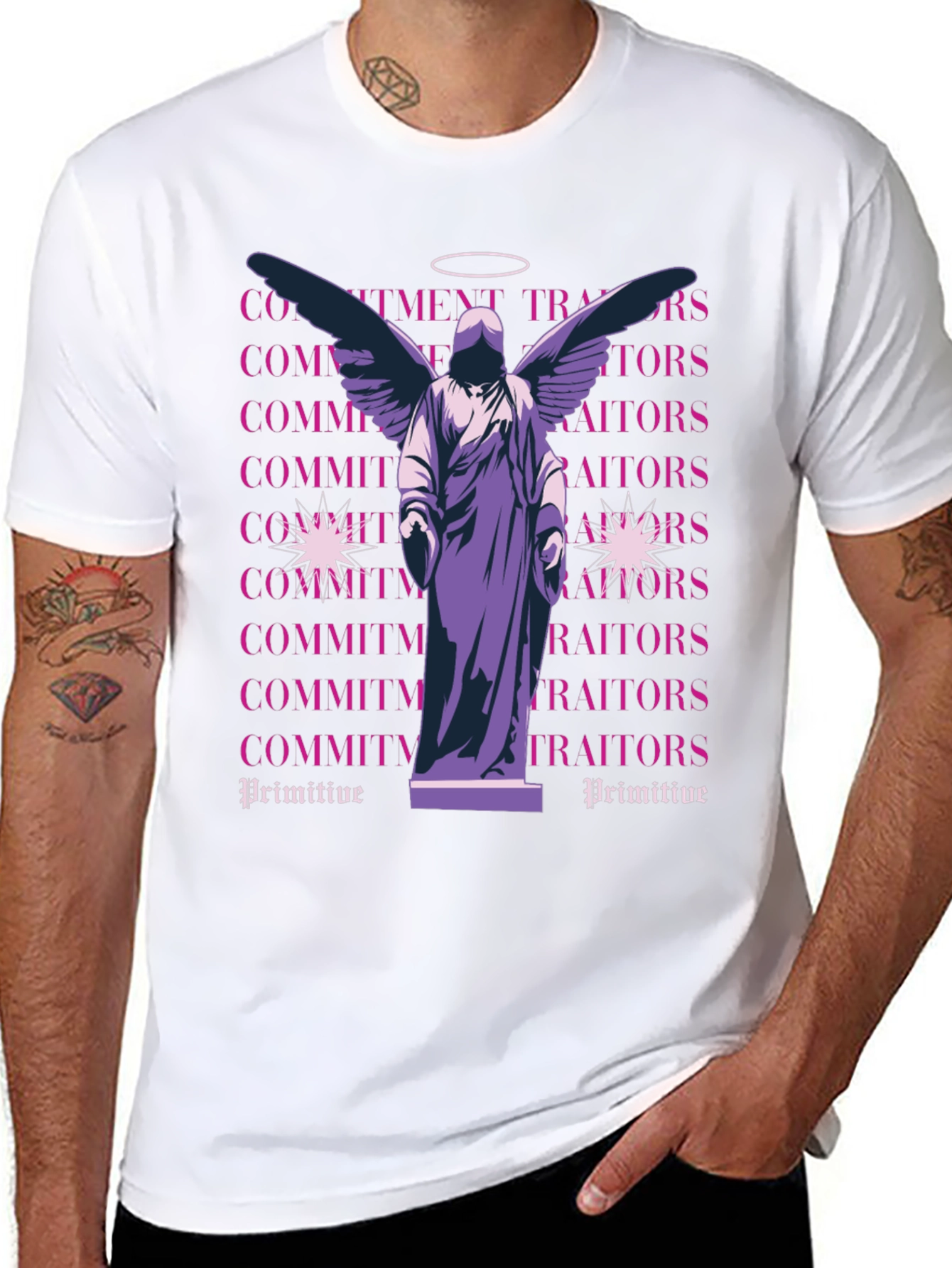 Angel Statue Graphic Tee - Primitive Style Shirt