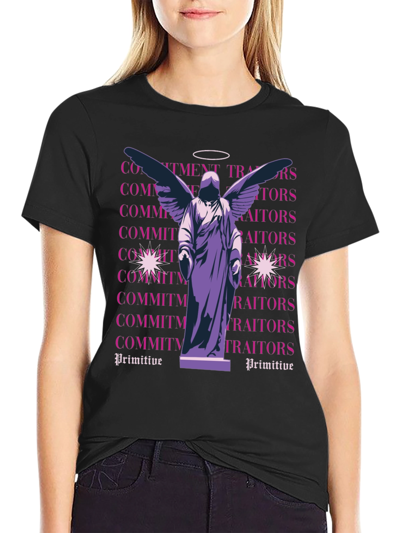 Angel Statue Graphic Tee - Primitive Style Shirt
