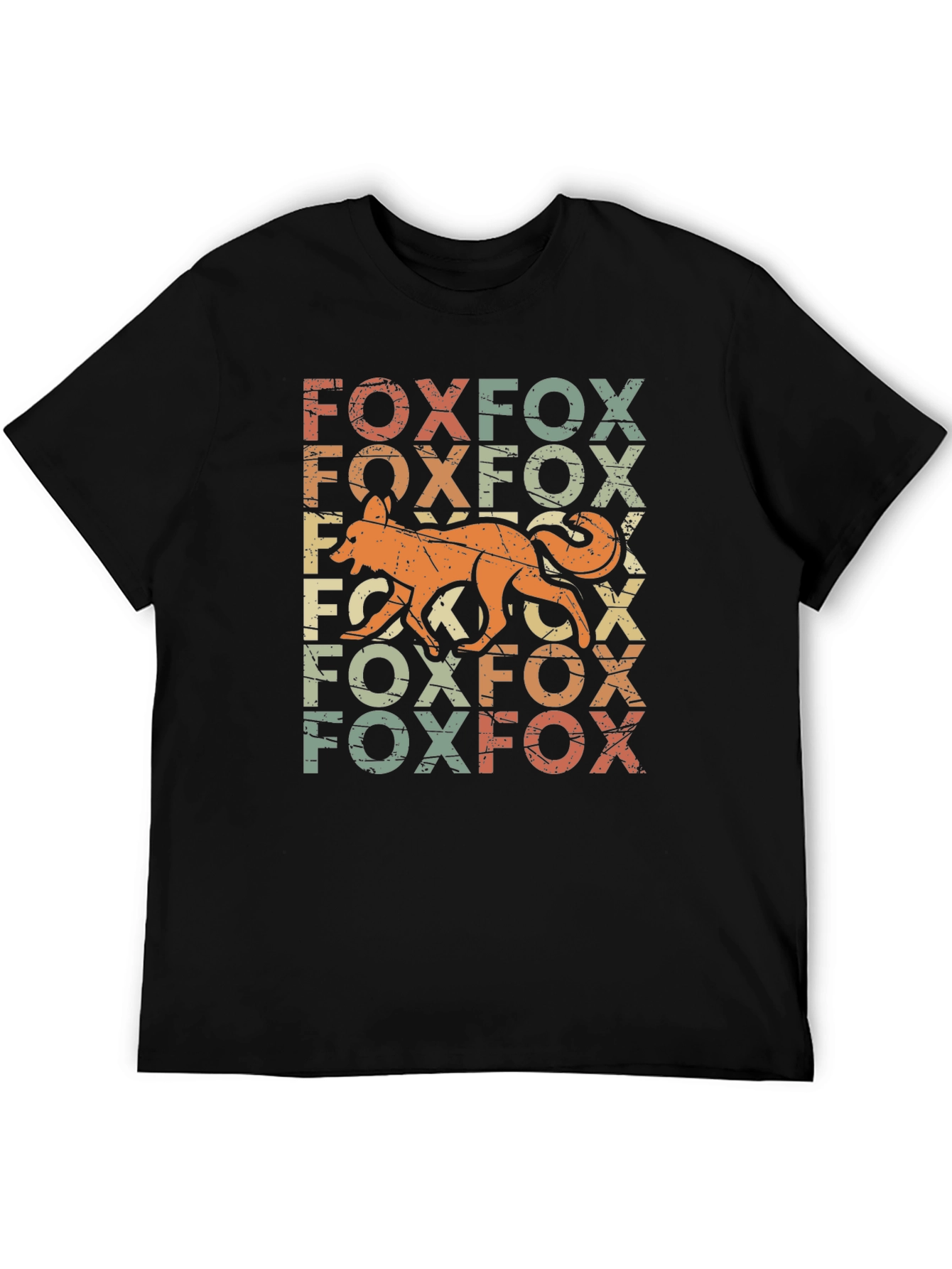 Retro Fox Graphic Print Black T-Shirt