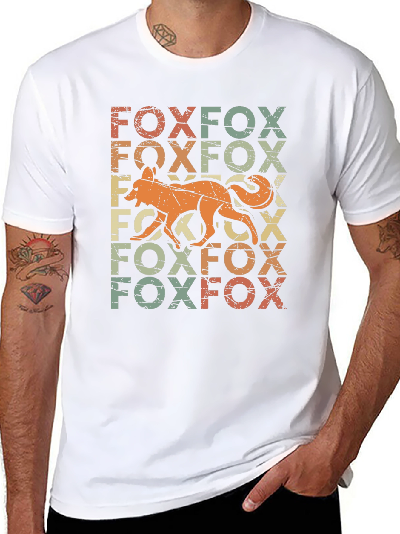Retro Fox Graphic Print Black T-Shirt