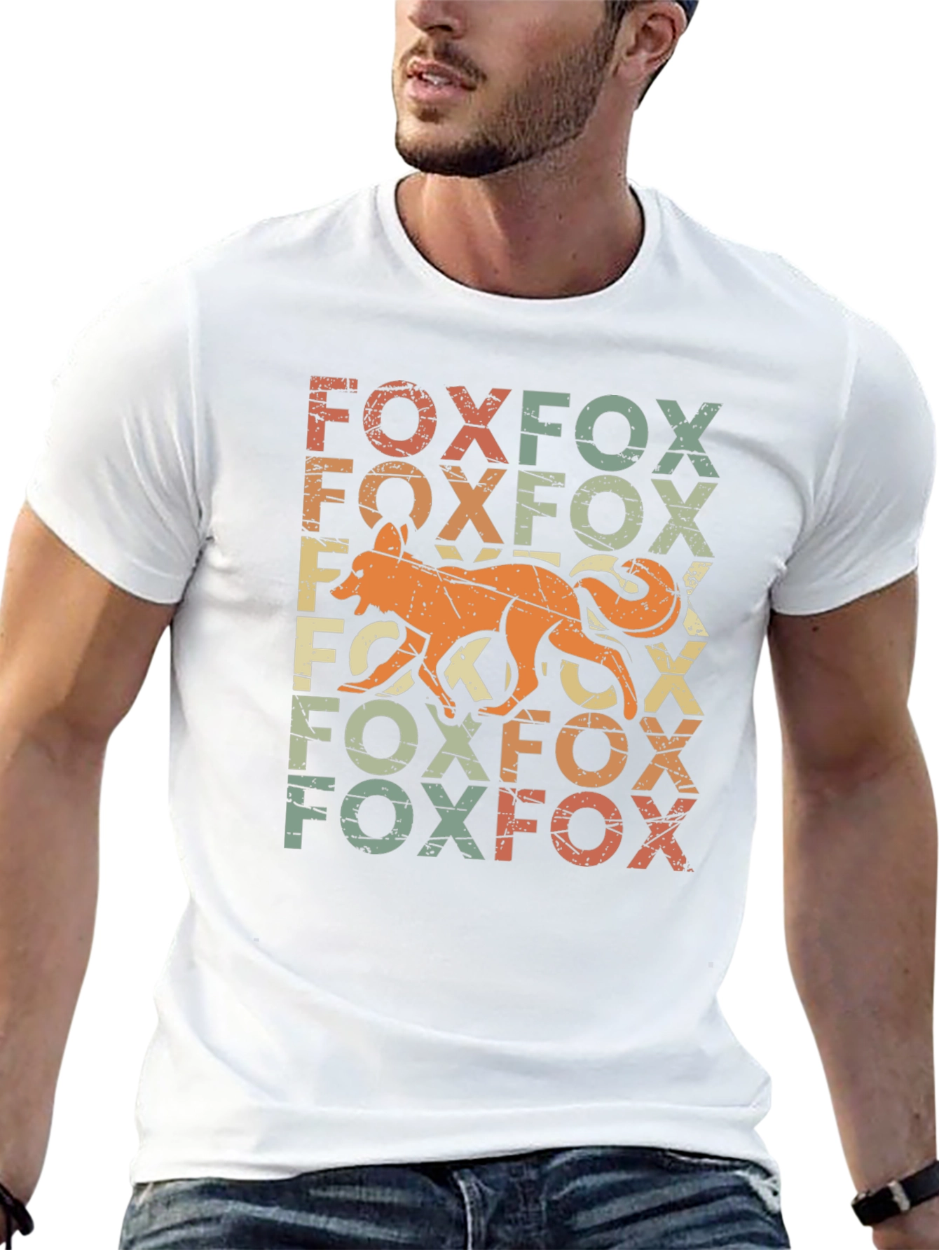 Retro Fox Graphic Print Black T-Shirt