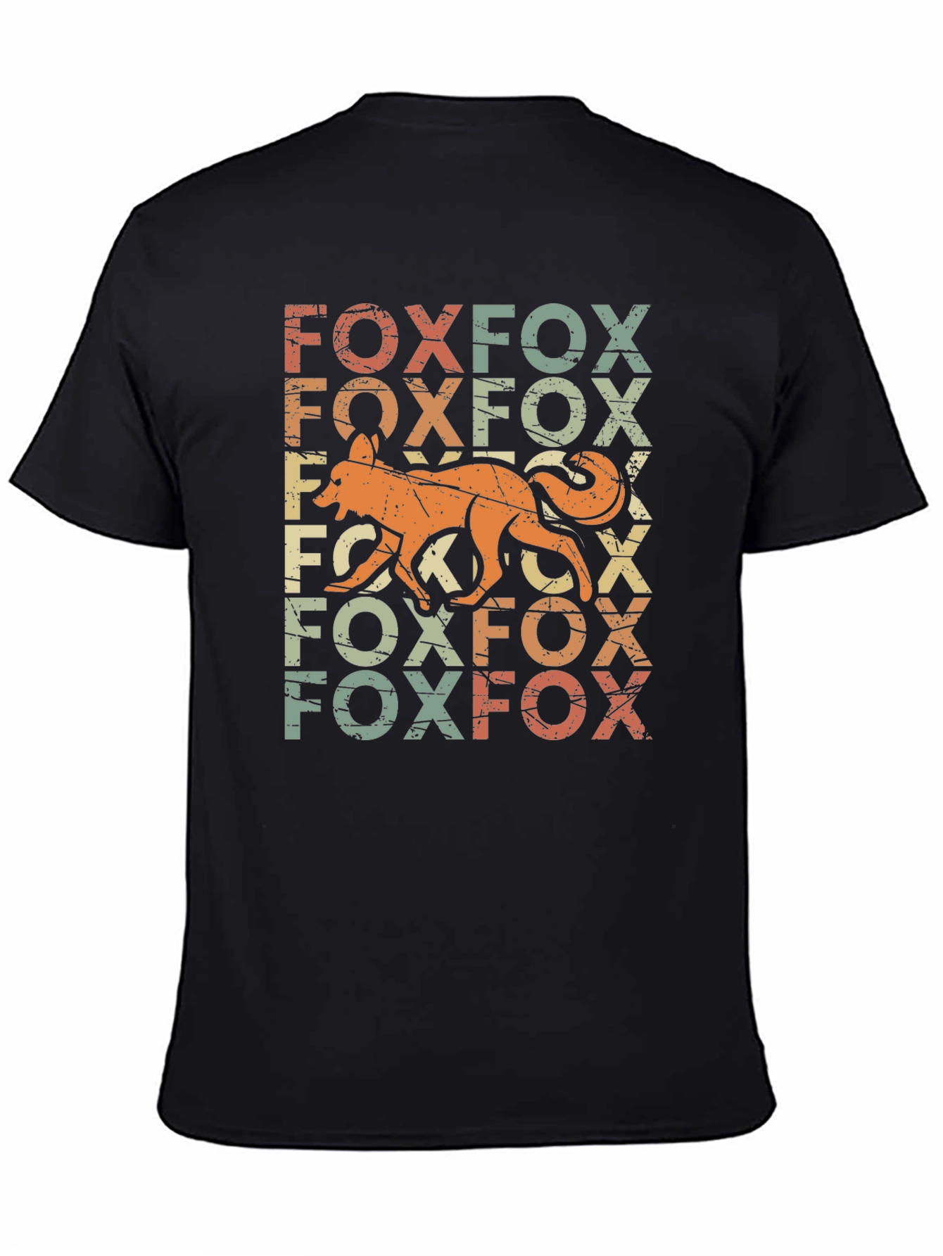 Retro Fox Graphic Print Black T-Shirt