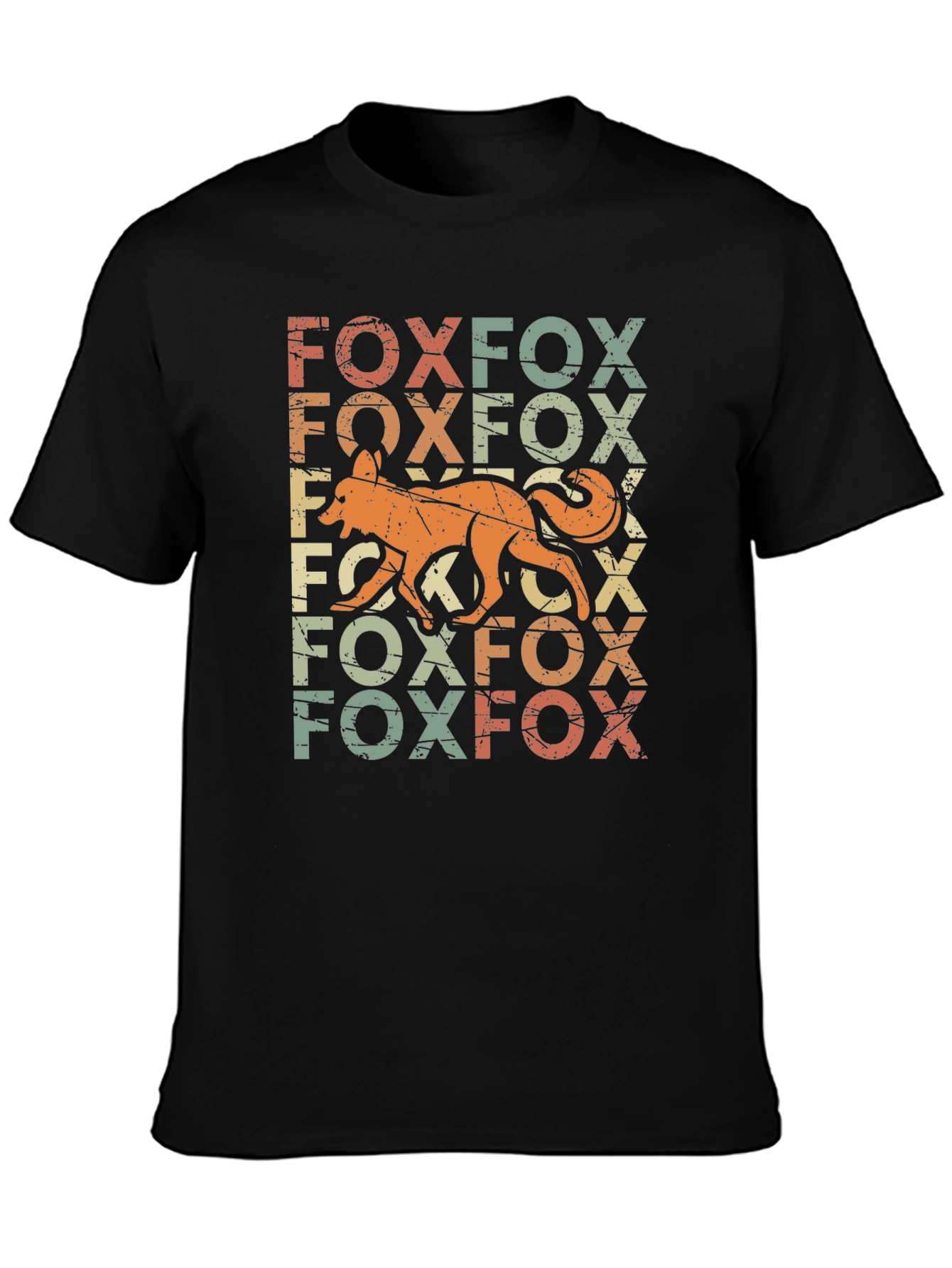Retro Fox Graphic Print Black T-Shirt