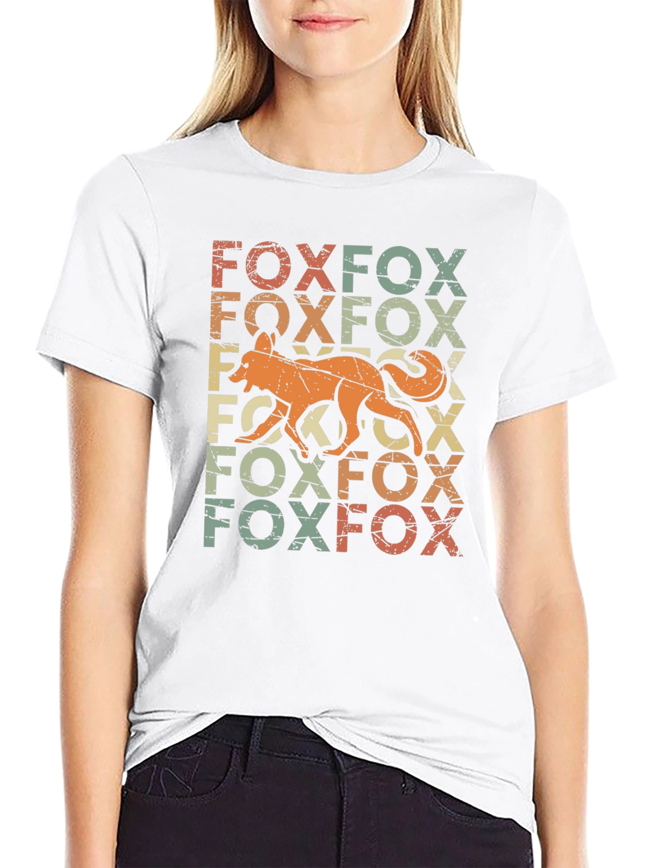 Retro Fox Graphic Print Black T-Shirt