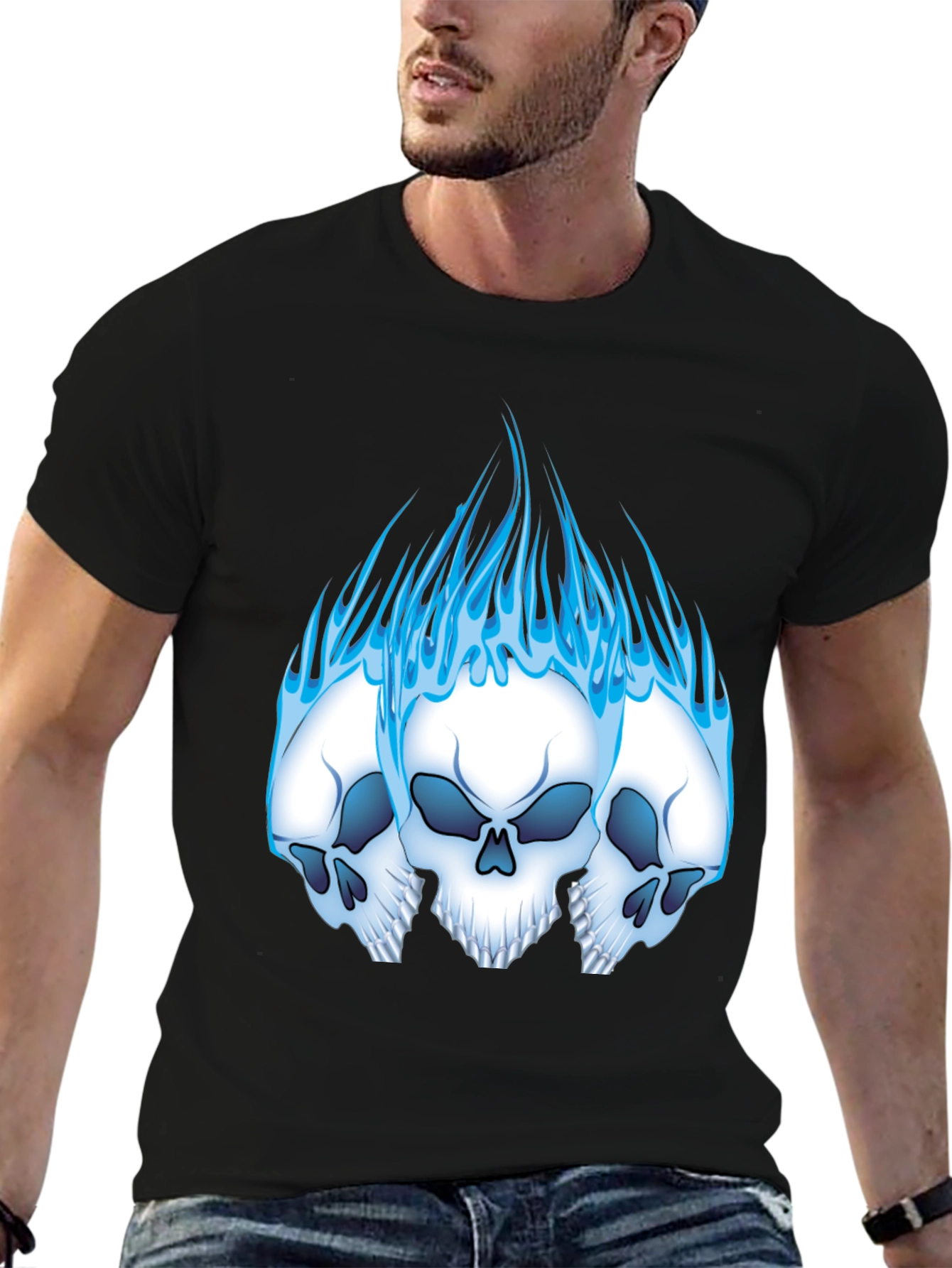 Skull Flames Graphic Tee - Black