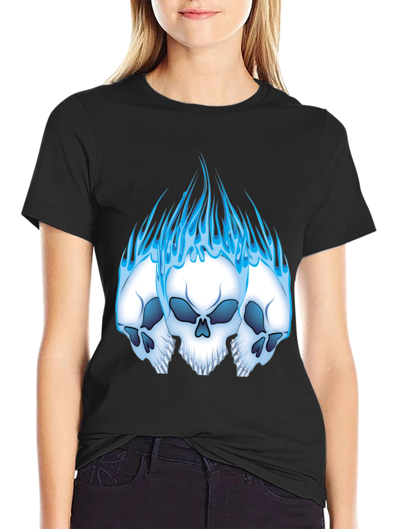 Skull Flames Graphic Tee - Black