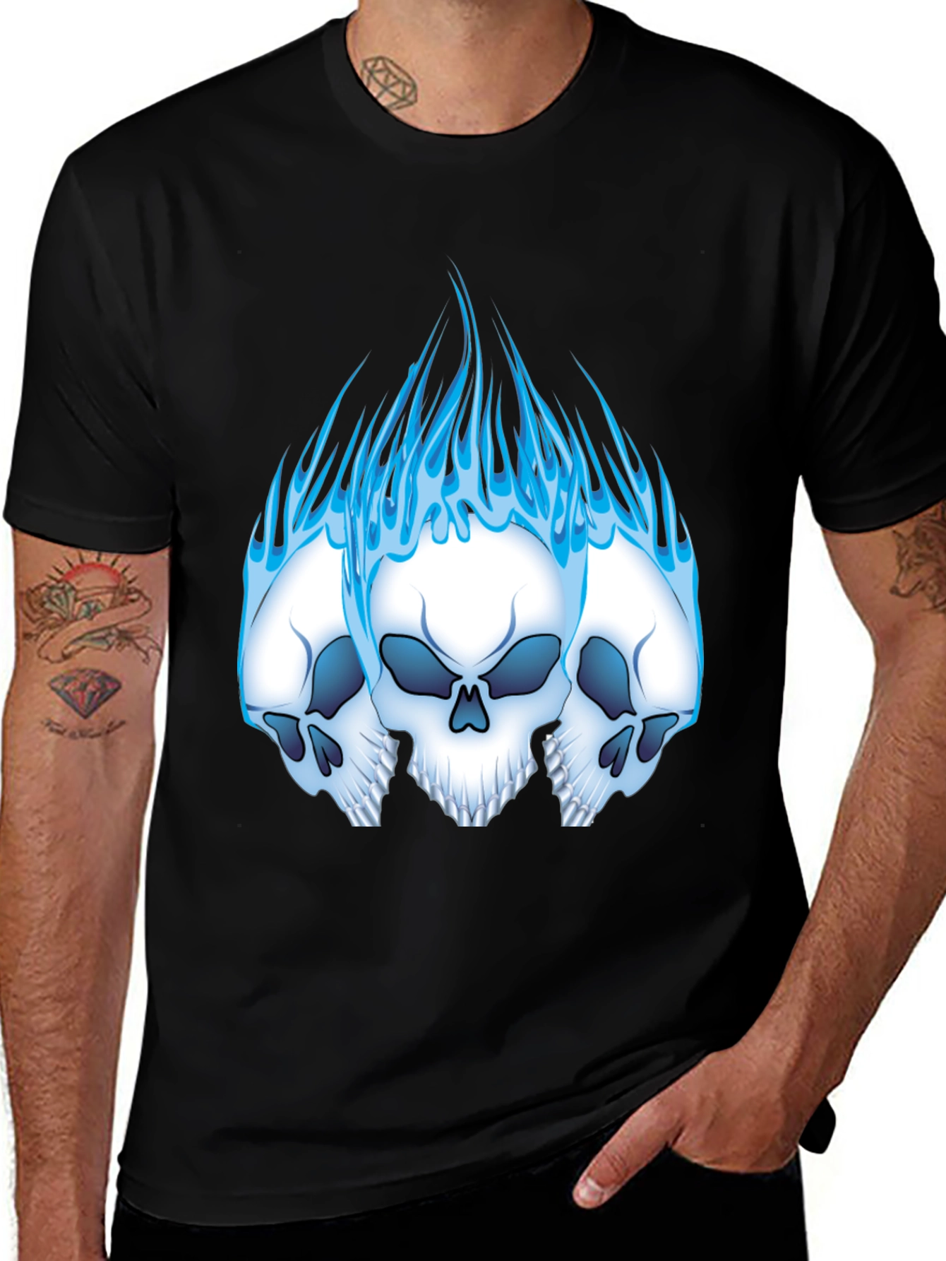 Skull Flames Graphic Tee - Black