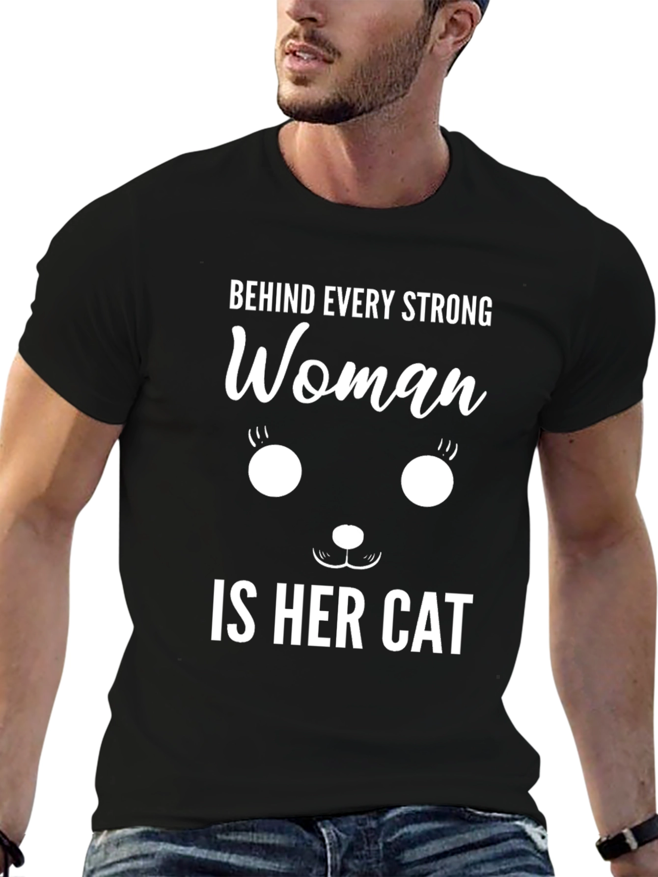 Strong Woman Cat Graphic T-Shirt